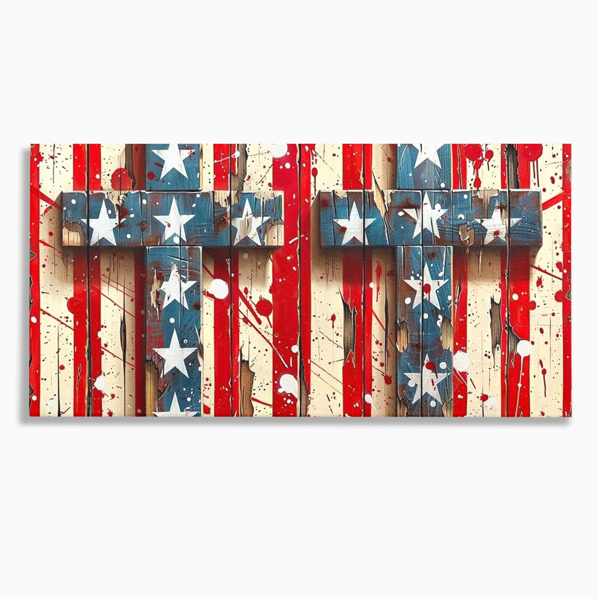 Tablou Canvas Premium LuxCanva® H1041, Crucea Libertatii, Credinta, Cruce, Libertate, Patriotism, Drapel, Stele, Simbol Crestin, Arta Patriotica, Living, Dormitor
