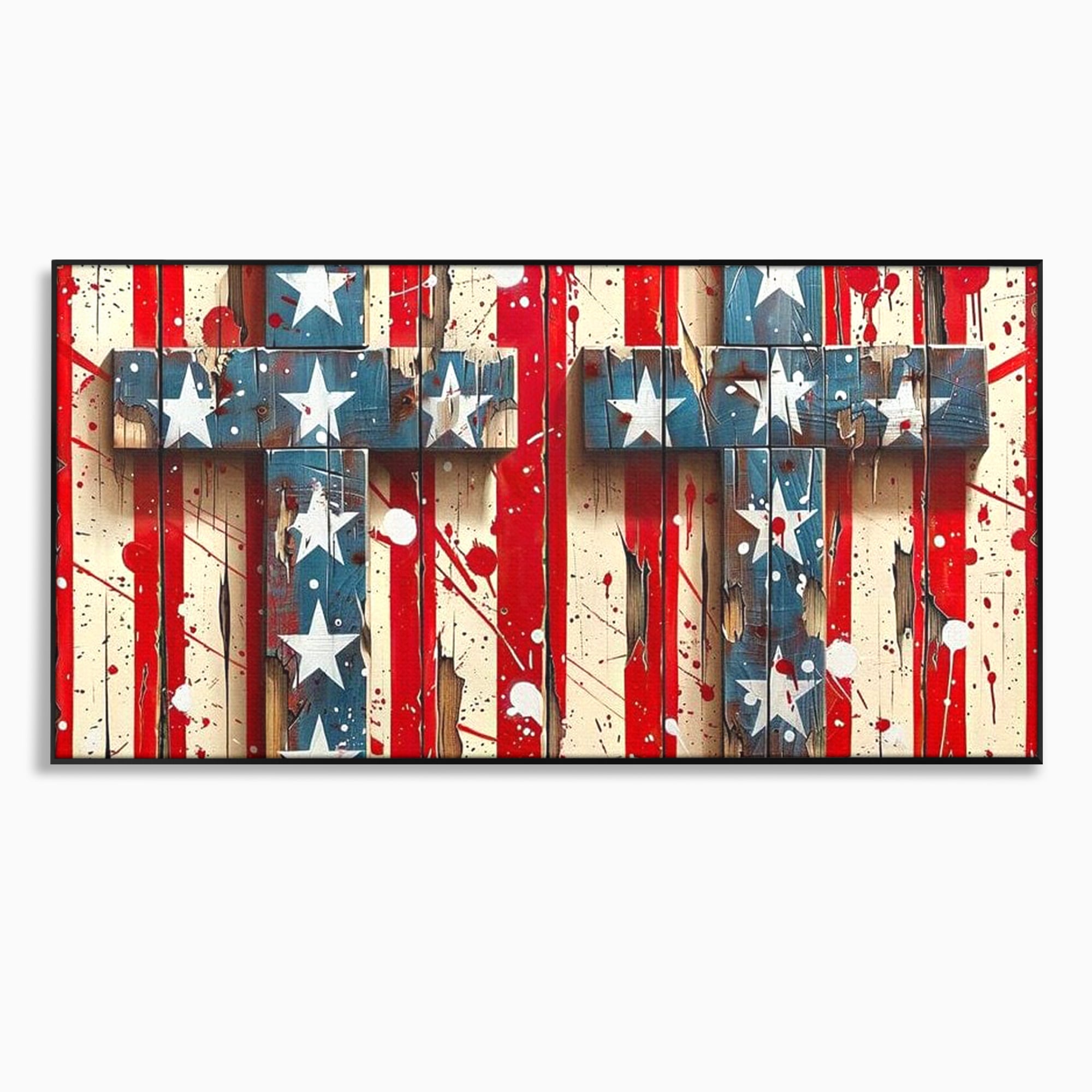Tablou Canvas Premium LuxCanva® H1041, Crucea Libertatii, Credinta, Cruce, Libertate, Patriotism, Drapel, Stele, Simbol Crestin, Arta Patriotica, Living, Dormitor