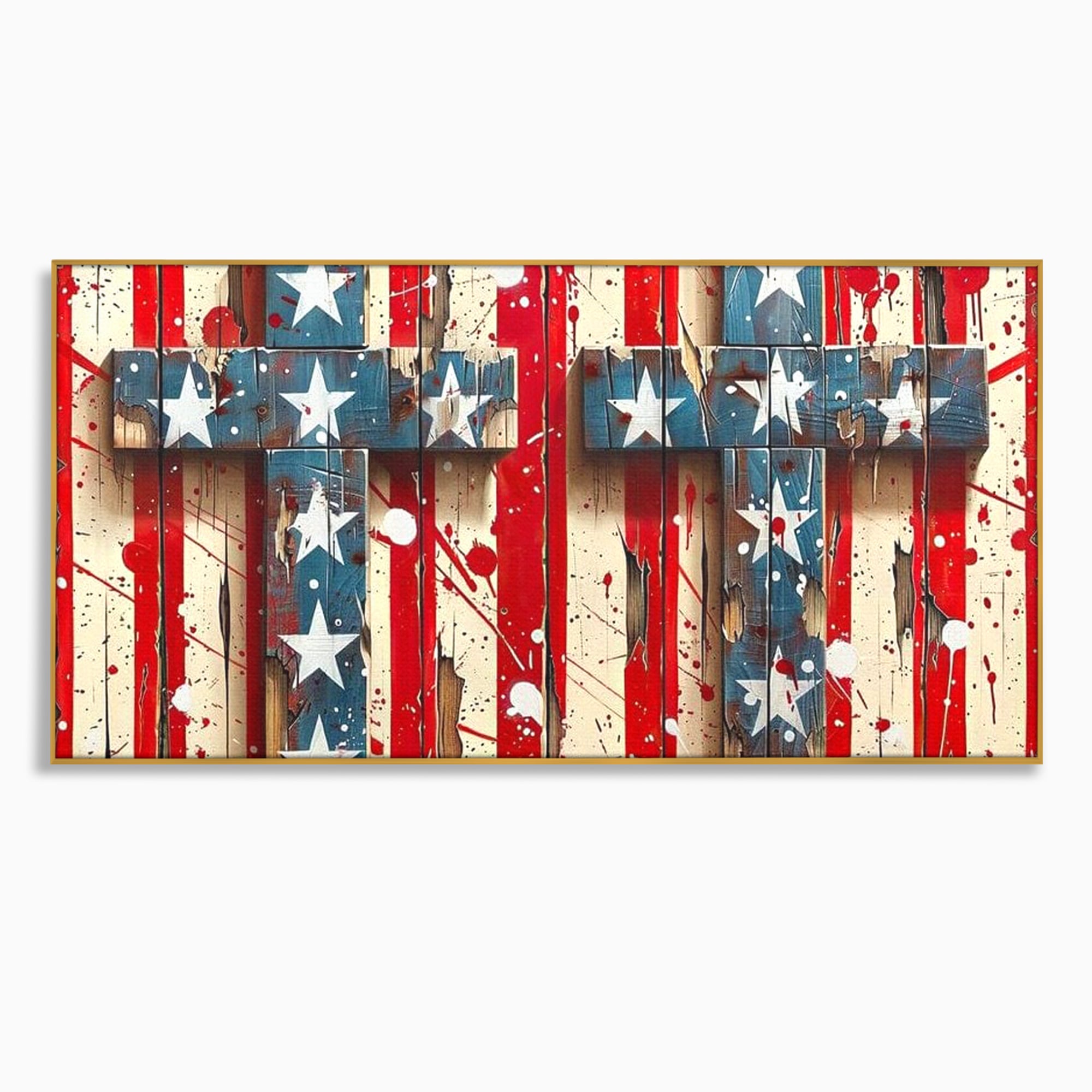 Tablou Canvas Premium LuxCanva® H1041, Crucea Libertatii, Credinta, Cruce, Libertate, Patriotism, Drapel, Stele, Simbol Crestin, Arta Patriotica, Living, Dormitor