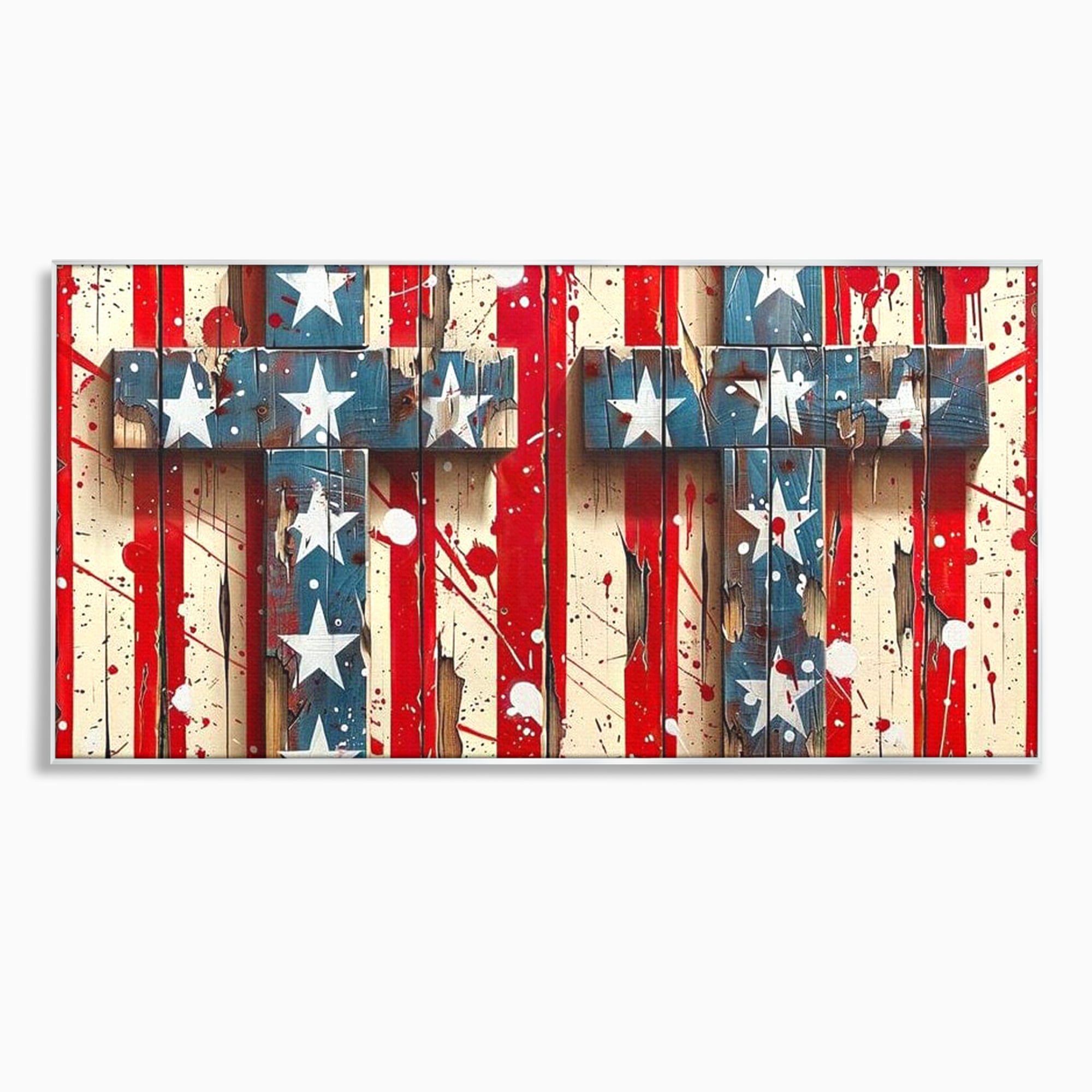 Tablou Canvas Premium LuxCanva® H1041, Crucea Libertatii, Credinta, Cruce, Libertate, Patriotism, Drapel, Stele, Simbol Crestin, Arta Patriotica, Living, Dormitor