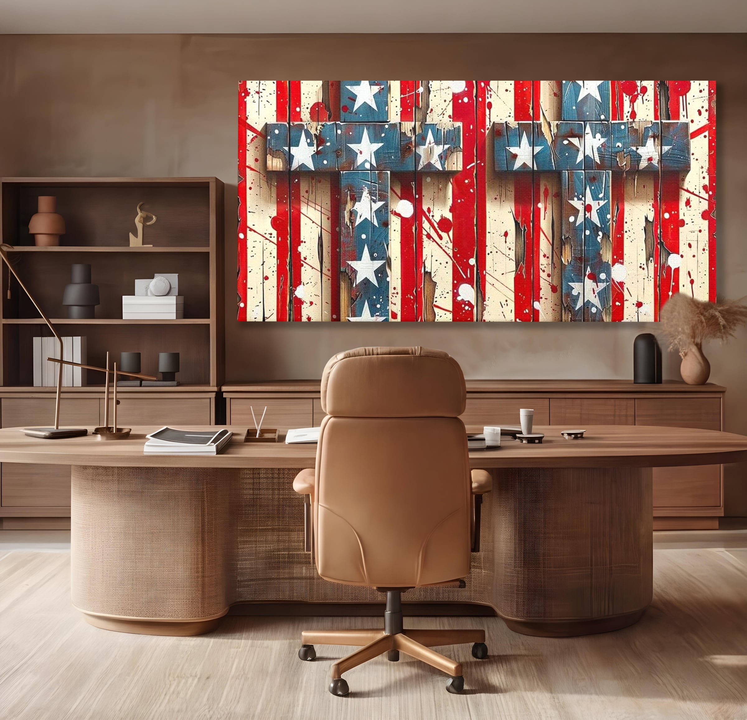 Tablou Canvas Premium LuxCanva® H1041, Crucea Libertatii, Credinta, Cruce, Libertate, Patriotism, Drapel, Stele, Simbol Crestin, Arta Patriotica, Living, Dormitor
