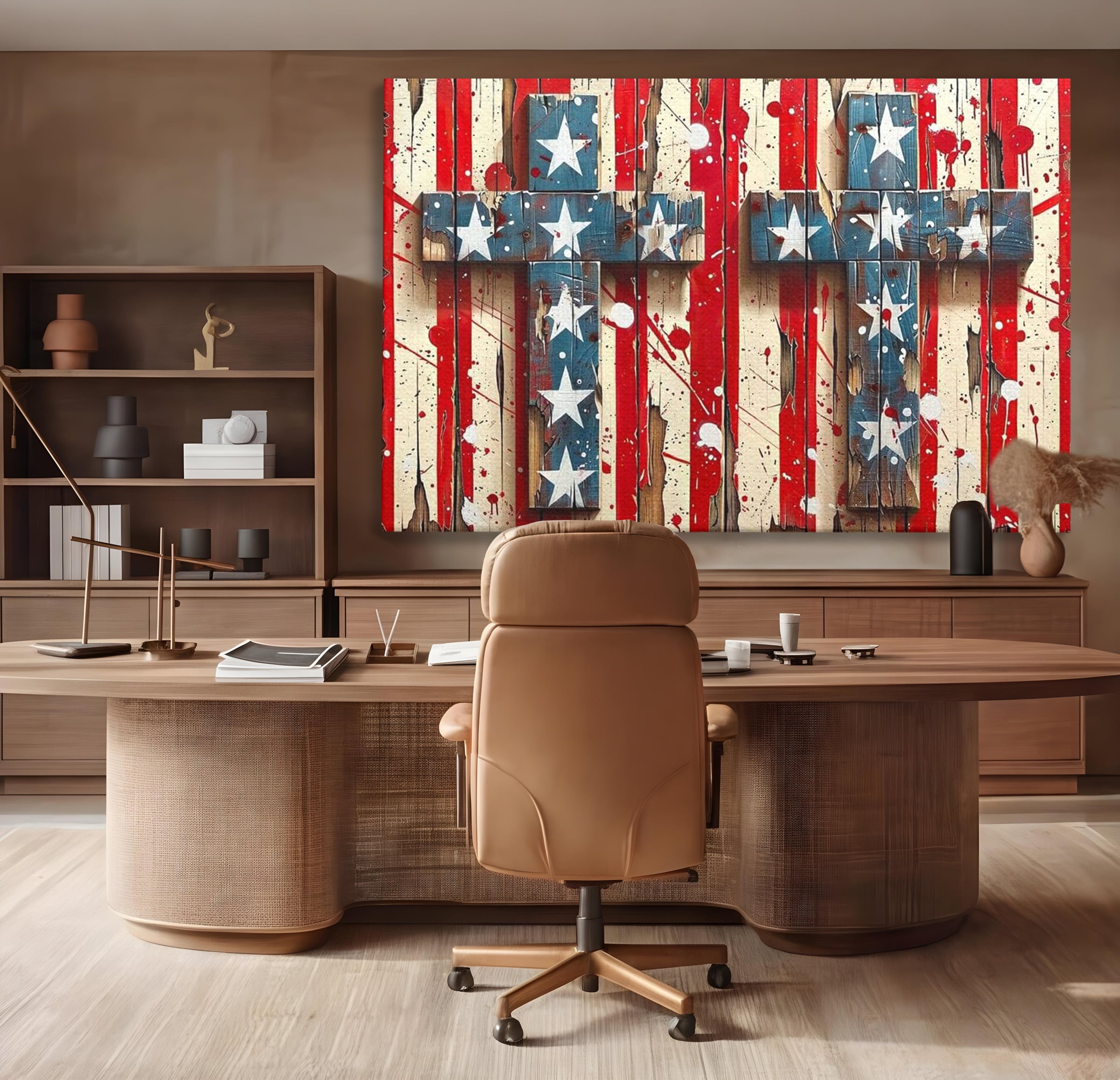 Tablou Canvas Premium LuxCanva® H1041, Crucea Libertatii, Credinta, Cruce, Libertate, Patriotism, Drapel, Stele, Simbol Crestin, Arta Patriotica, Living, Dormitor