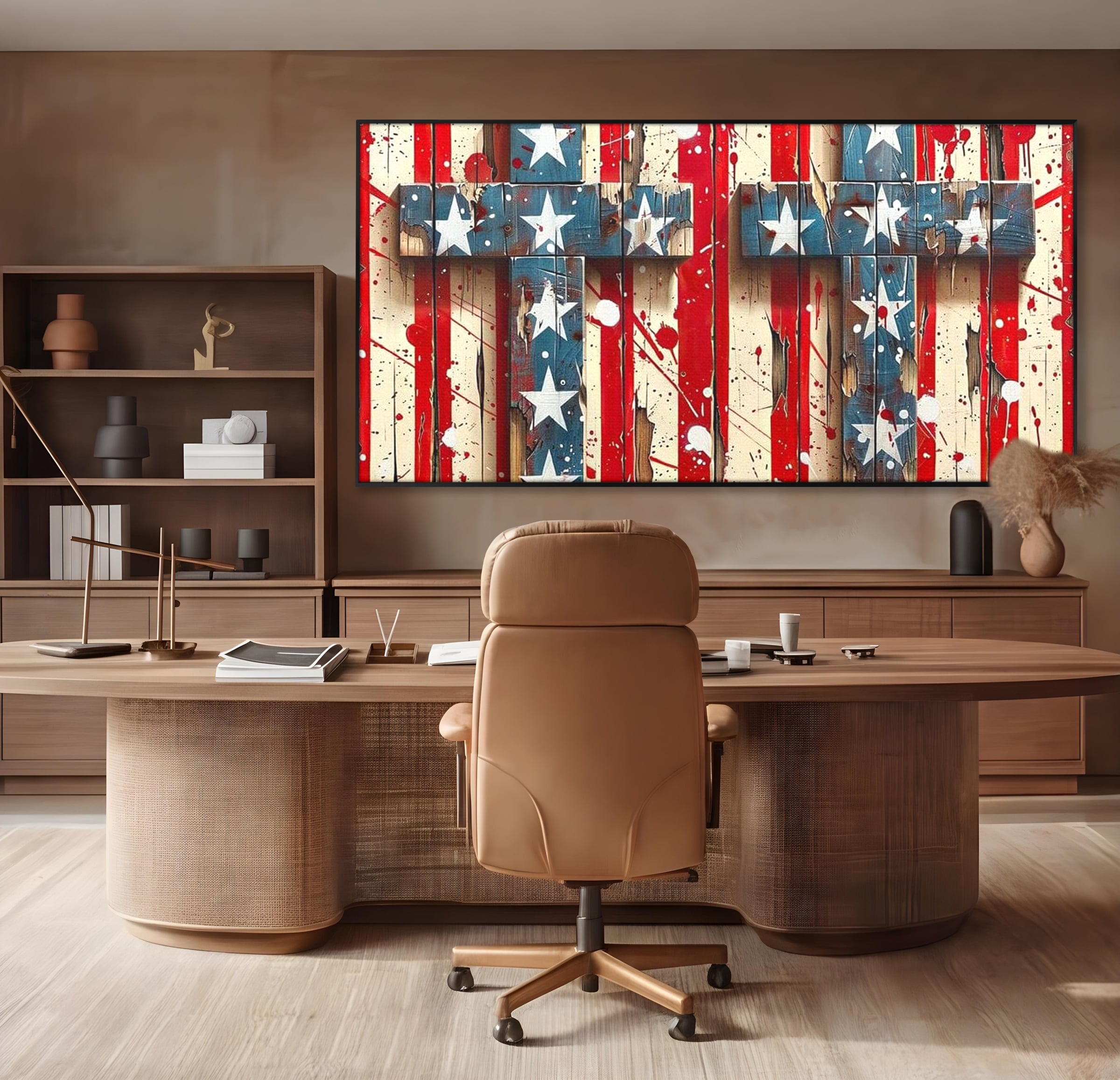 Tablou Canvas Premium LuxCanva® H1041, Crucea Libertatii, Credinta, Cruce, Libertate, Patriotism, Drapel, Stele, Simbol Crestin, Arta Patriotica, Living, Dormitor