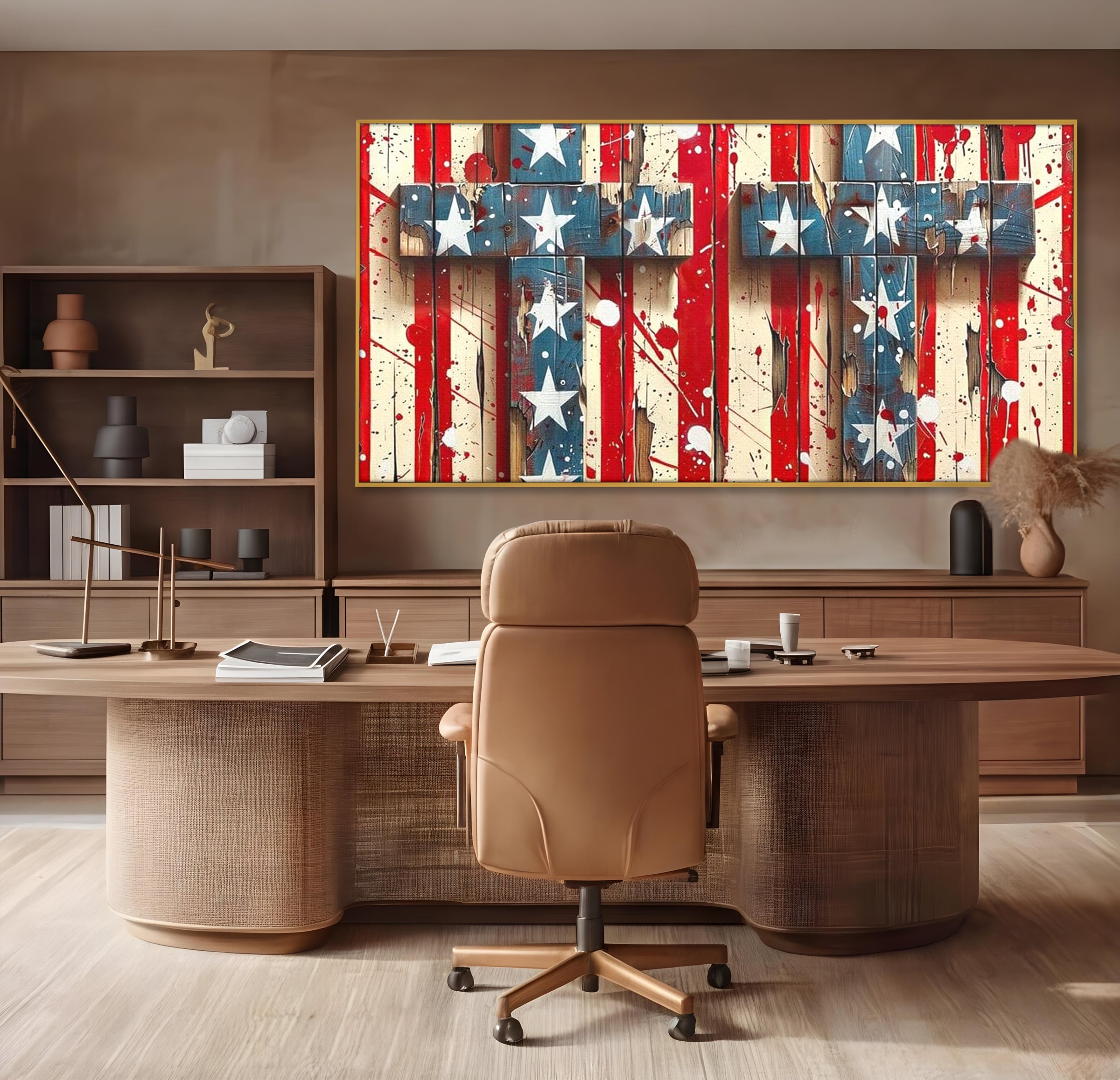 Tablou Canvas Premium LuxCanva® H1041, Crucea Libertatii, Credinta, Cruce, Libertate, Patriotism, Drapel, Stele, Simbol Crestin, Arta Patriotica, Living, Dormitor