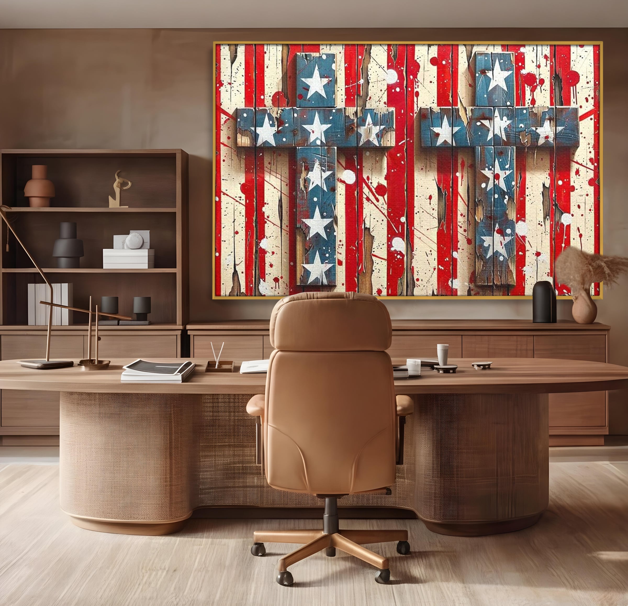 Tablou Canvas Premium LuxCanva® H1041, Crucea Libertatii, Credinta, Cruce, Libertate, Patriotism, Drapel, Stele, Simbol Crestin, Arta Patriotica, Living, Dormitor