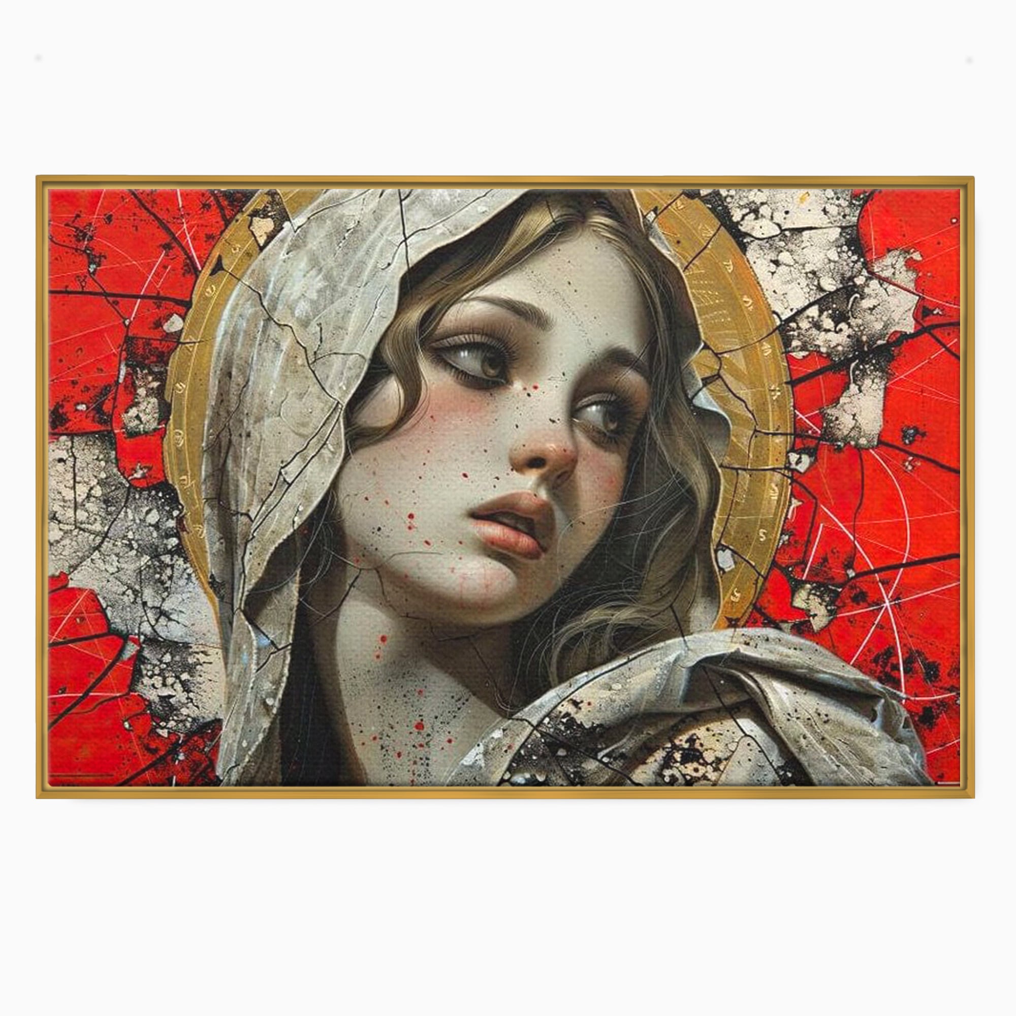 Tablou Canvas Premium LuxCanva® H1042, Aura Sacra, Icoana Reinterpretata, Speranta, Blandete, Fragilitate, Pace, Arta Religioasa Moderna, Living, Dormitor