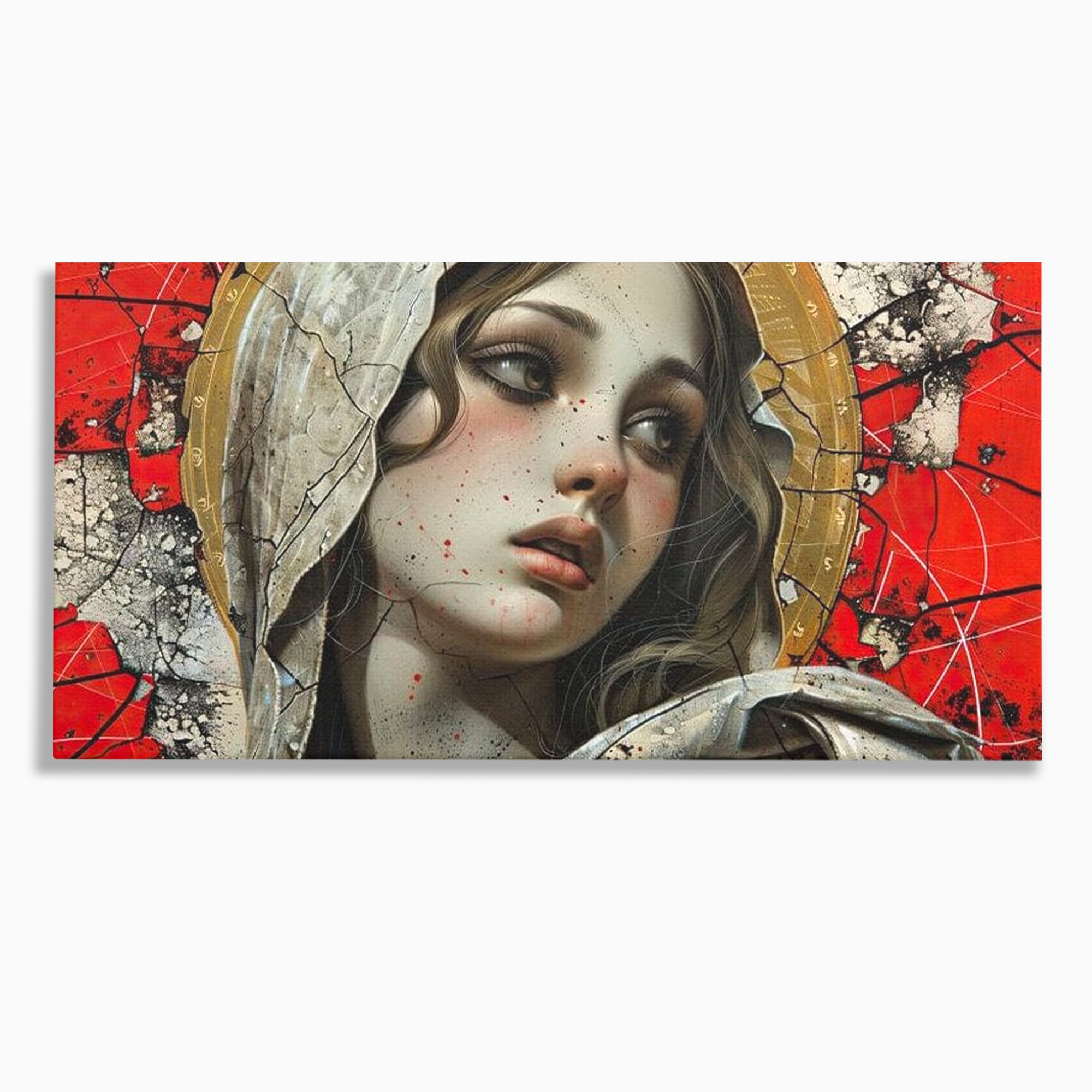 Tablou Canvas Premium LuxCanva® H1042, Aura Sacra, Icoana Reinterpretata, Speranta, Blandete, Fragilitate, Pace, Arta Religioasa Moderna, Living, Dormitor