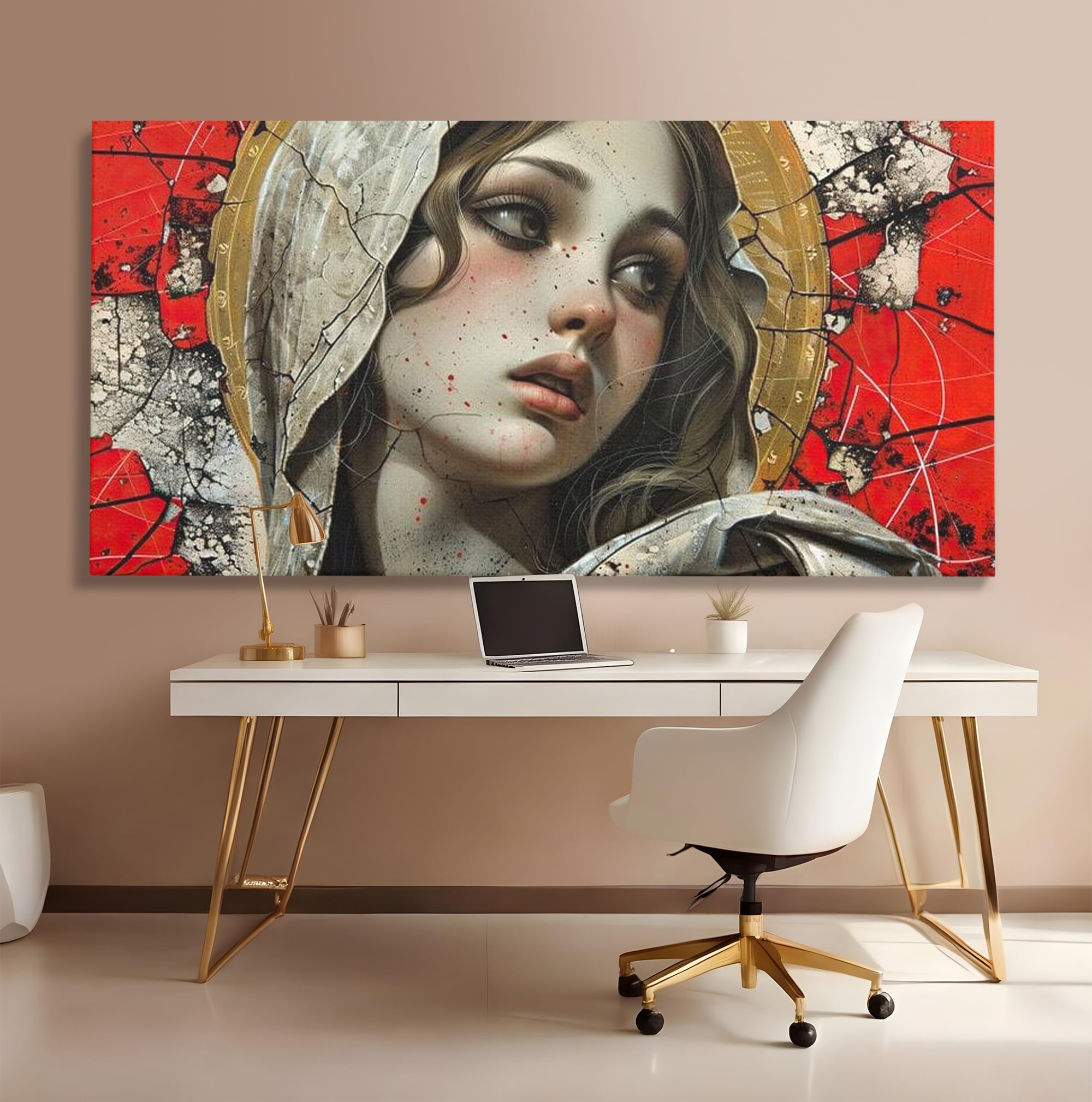 Tablou Canvas Premium LuxCanva® H1042, Aura Sacra, Icoana Reinterpretata, Speranta, Blandete, Fragilitate, Pace, Arta Religioasa Moderna, Living, Dormitor