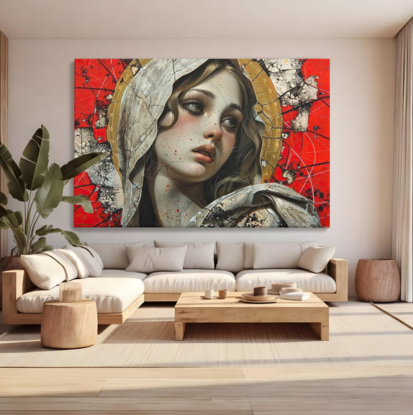 Tablou Canvas Premium LuxCanva® H1042, Aura Sacra, Icoana Reinterpretata, Speranta, Blandete, Fragilitate, Pace, Arta Religioasa Moderna, Living, Dormitor