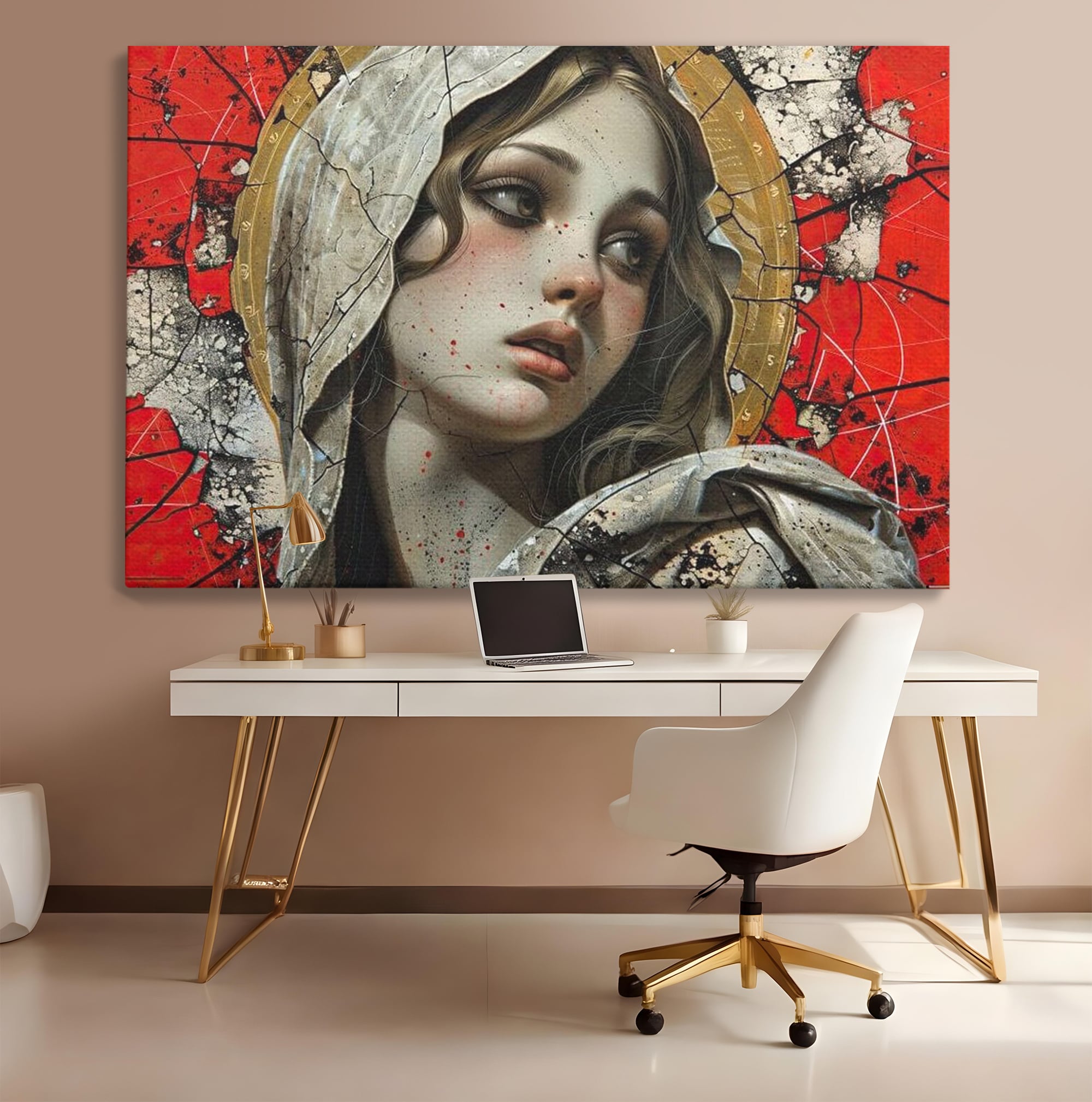 Tablou Canvas Premium LuxCanva® H1042, Aura Sacra, Icoana Reinterpretata, Speranta, Blandete, Fragilitate, Pace, Arta Religioasa Moderna, Living, Dormitor
