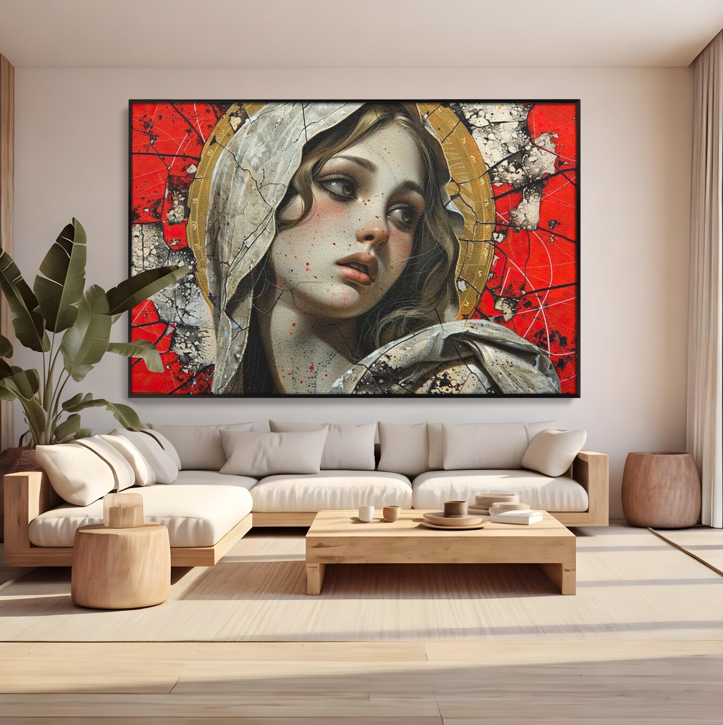 Tablou Canvas Premium LuxCanva® H1042, Aura Sacra, Icoana Reinterpretata, Speranta, Blandete, Fragilitate, Pace, Arta Religioasa Moderna, Living, Dormitor