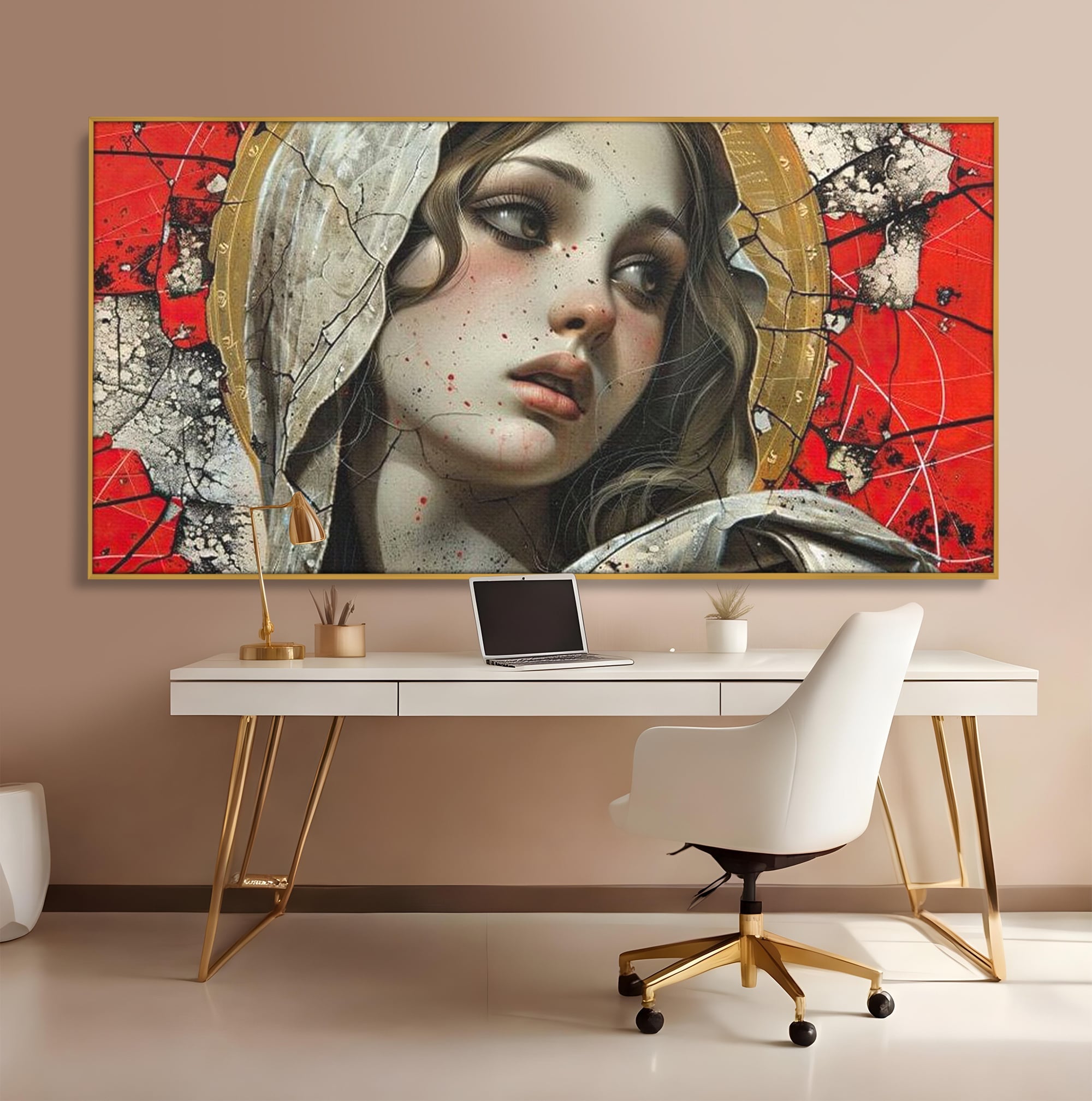 Tablou Canvas Premium LuxCanva® H1042, Aura Sacra, Icoana Reinterpretata, Speranta, Blandete, Fragilitate, Pace, Arta Religioasa Moderna, Living, Dormitor