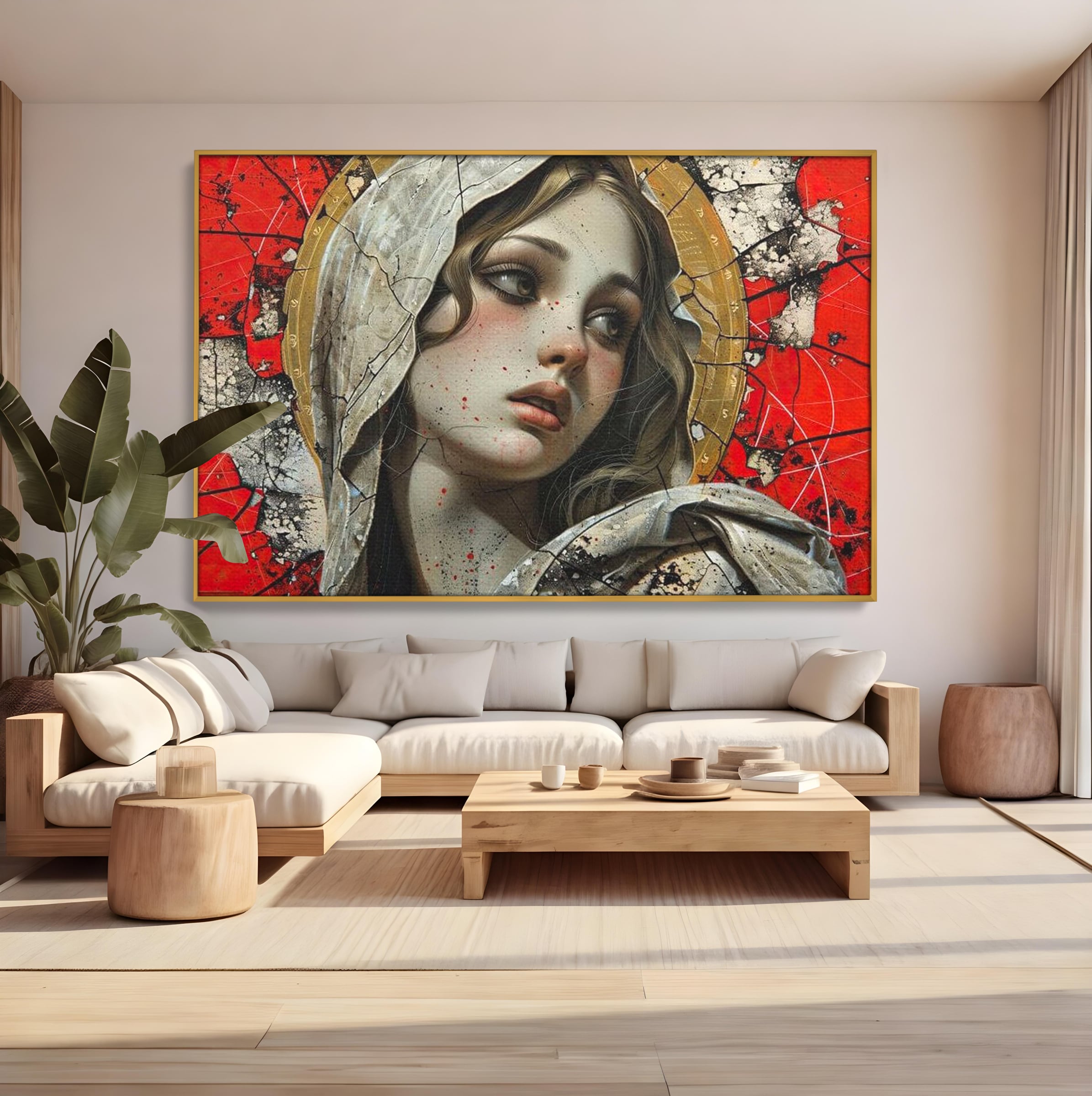 Tablou Canvas Premium LuxCanva® H1042, Aura Sacra, Icoana Reinterpretata, Speranta, Blandete, Fragilitate, Pace, Arta Religioasa Moderna, Living, Dormitor