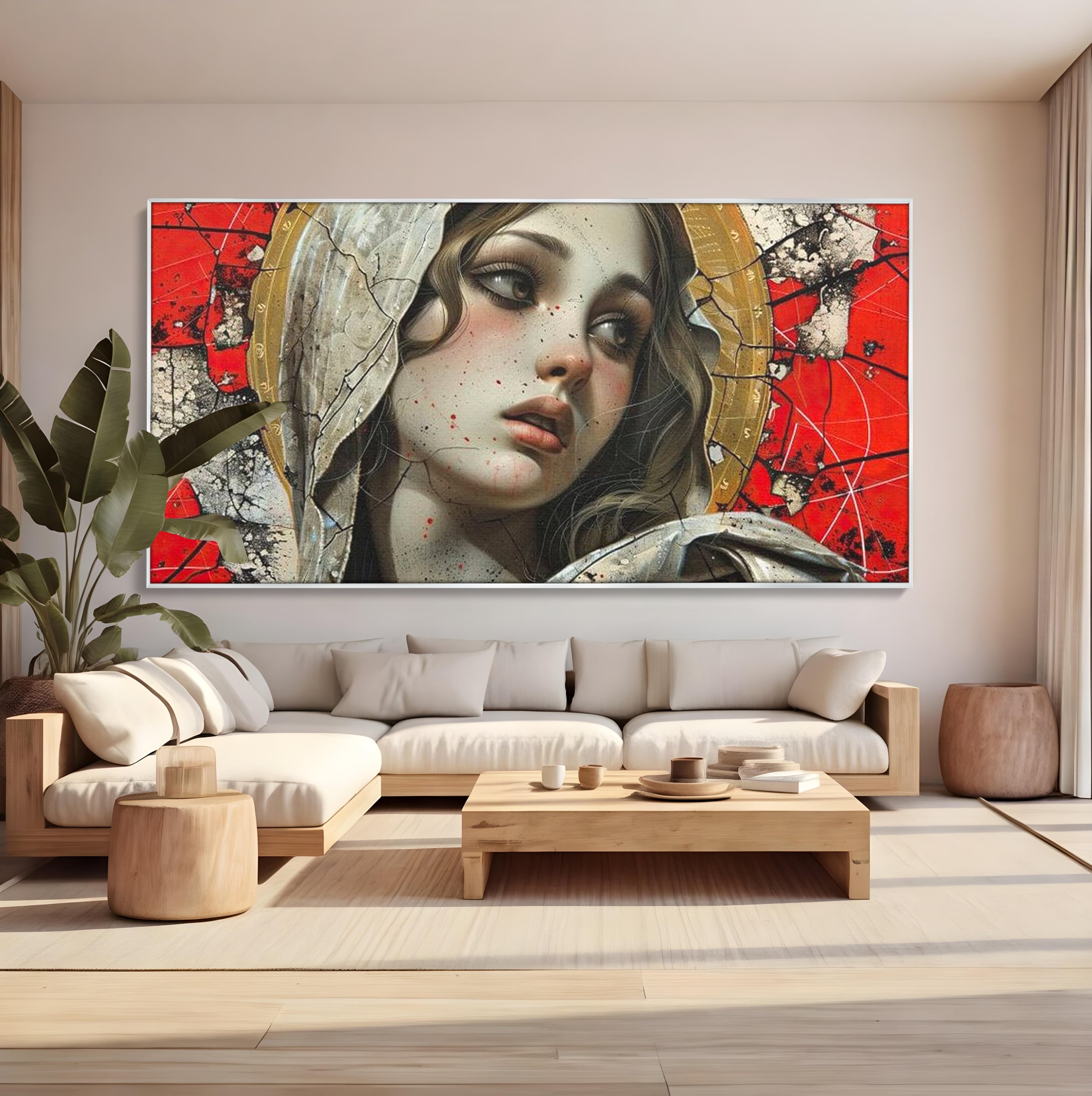 Tablou Canvas Premium LuxCanva® H1042, Aura Sacra, Icoana Reinterpretata, Speranta, Blandete, Fragilitate, Pace, Arta Religioasa Moderna, Living, Dormitor