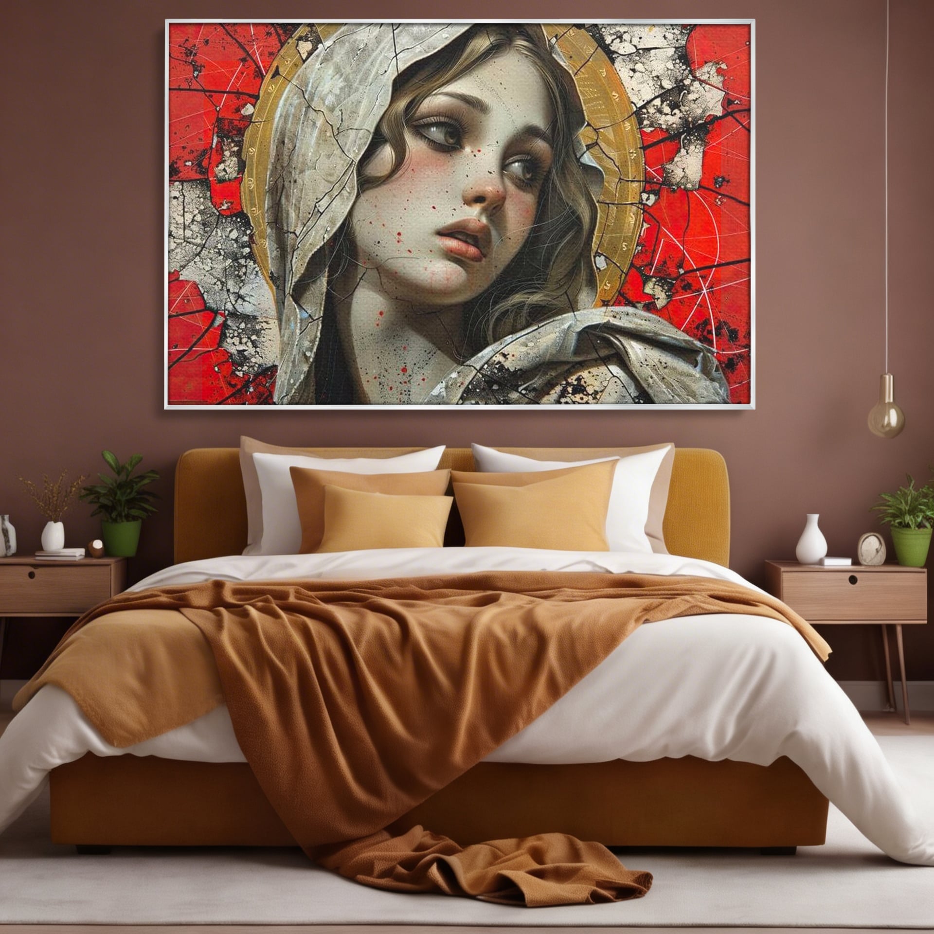 Tablou Canvas Premium LuxCanva® H1042, Aura Sacra, Icoana Reinterpretata, Speranta, Blandete, Fragilitate, Pace, Arta Religioasa Moderna, Living, Dormitor