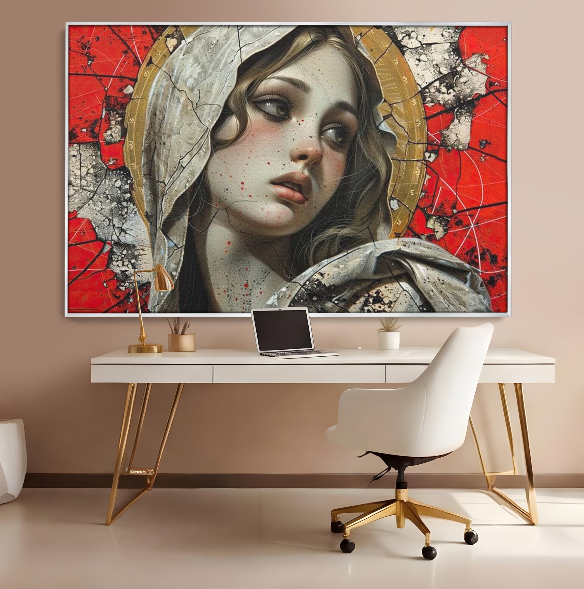Tablou Canvas Premium LuxCanva® H1042, Aura Sacra, Icoana Reinterpretata, Speranta, Blandete, Fragilitate, Pace, Arta Religioasa Moderna, Living, Dormitor