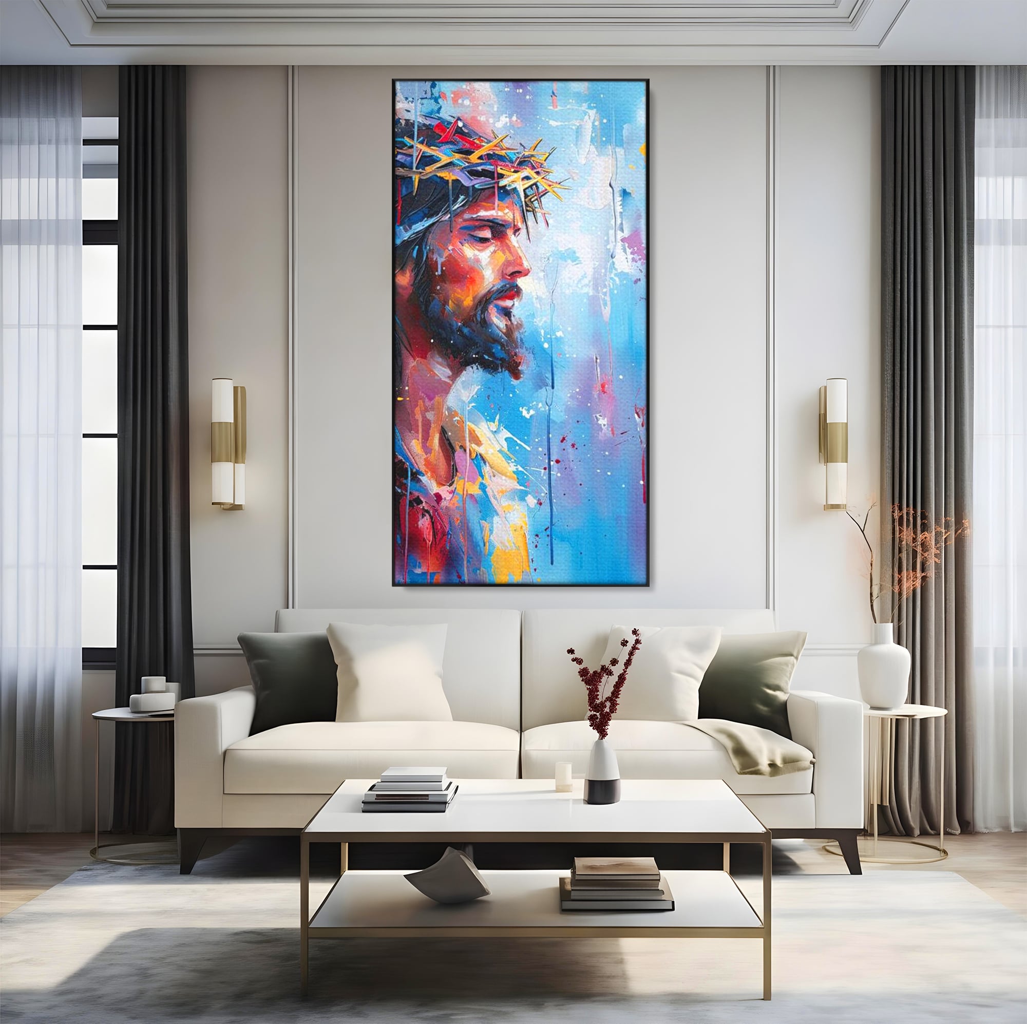 Tablou Canvas Premium LuxCanva® H1044, Reverie Sacra, Iisus, Credinta, Speranta, Mantuire, Har, Emotie, Coroana de Spini, Decor Crestin, Arta Religioasa, Living, Dormitor