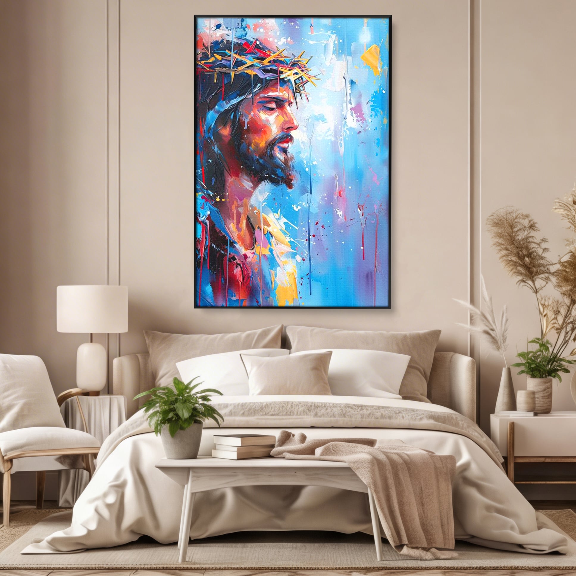 Tablou Canvas Premium LuxCanva® H1044, Reverie Sacra, Iisus, Credinta, Speranta, Mantuire, Har, Emotie, Coroana de Spini, Decor Crestin, Arta Religioasa, Living, Dormitor