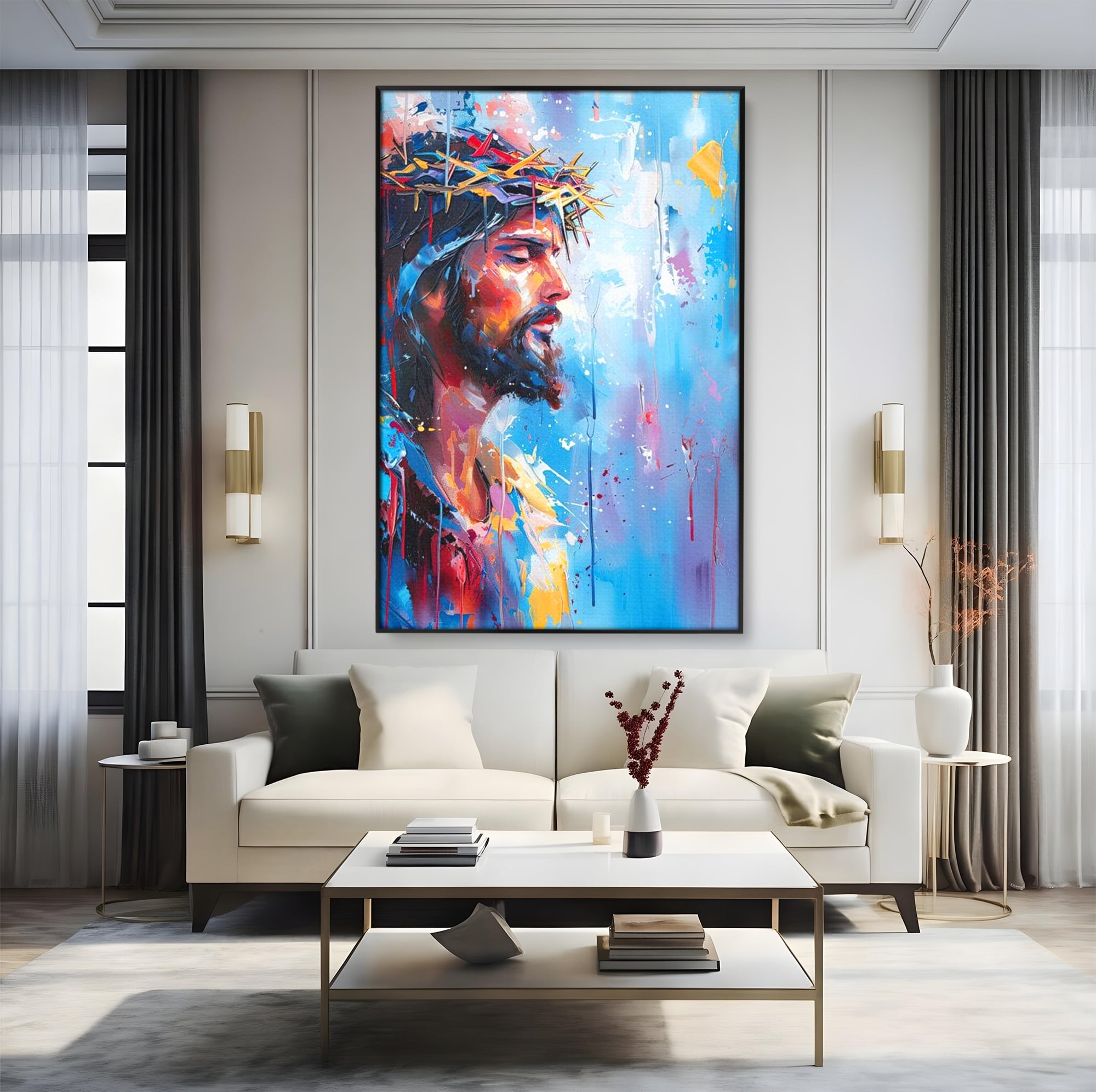 Tablou Canvas Premium LuxCanva® H1044, Reverie Sacra, Iisus, Credinta, Speranta, Mantuire, Har, Emotie, Coroana de Spini, Decor Crestin, Arta Religioasa, Living, Dormitor