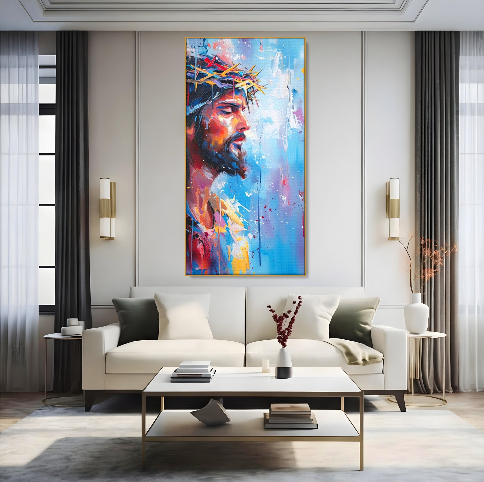 Tablou Canvas Premium LuxCanva® H1044, Reverie Sacra, Iisus, Credinta, Speranta, Mantuire, Har, Emotie, Coroana de Spini, Decor Crestin, Arta Religioasa, Living, Dormitor