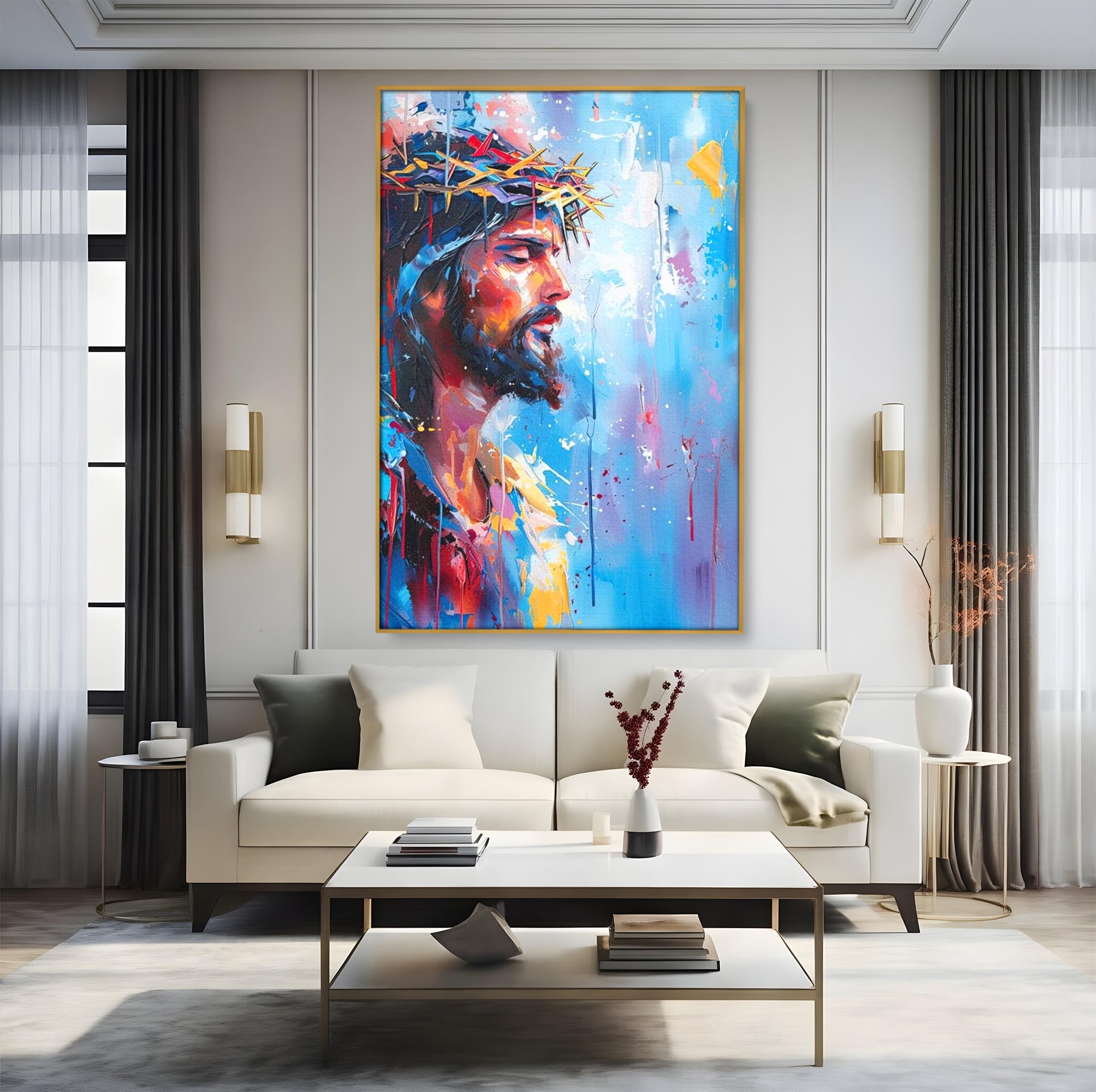 Tablou Canvas Premium LuxCanva® H1044, Reverie Sacra, Iisus, Credinta, Speranta, Mantuire, Har, Emotie, Coroana de Spini, Decor Crestin, Arta Religioasa, Living, Dormitor