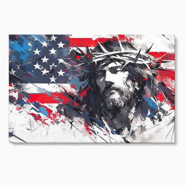 Tablou Canvas Premium LuxCanva® H1045, Credinta si Patrie, Patriotism, Drapel, Libertate, Coroana de Spini, Sacrificiu, Mantuire, Arta Religioasa, Living, Dormitor