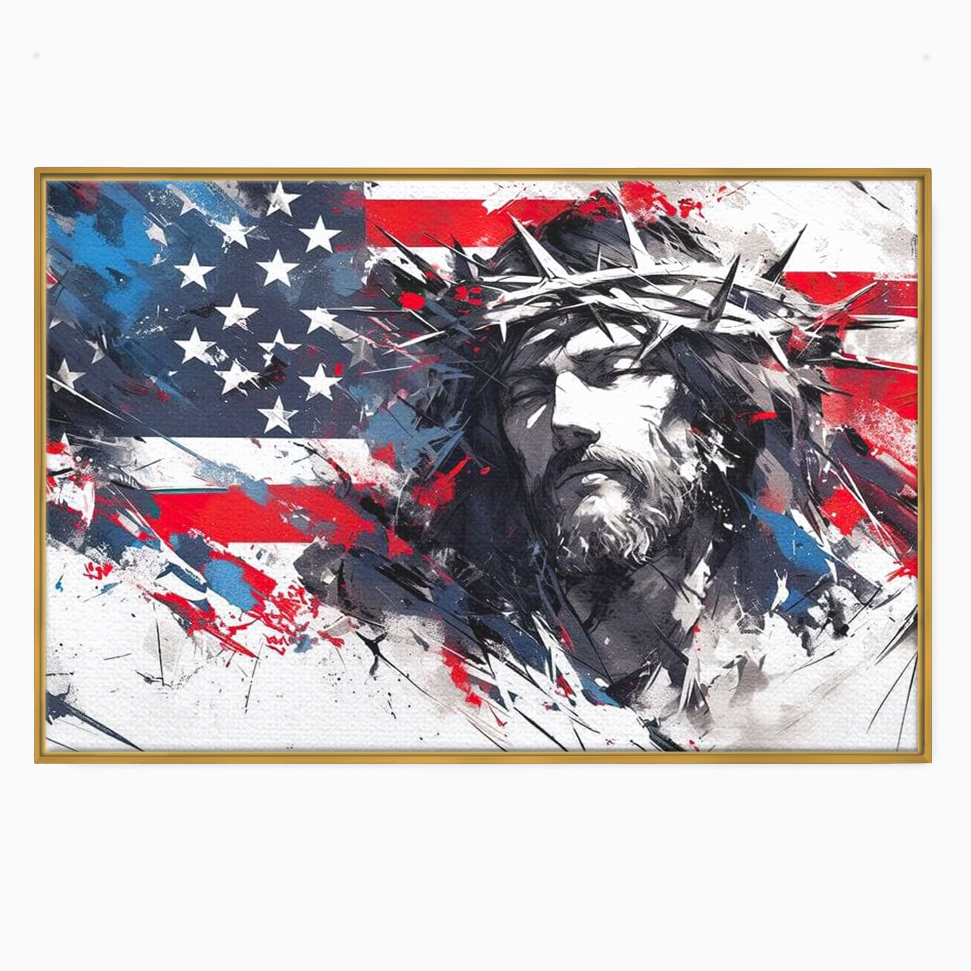 Tablou Canvas Premium LuxCanva® H1045, Credinta si Patrie, Patriotism, Drapel, Libertate, Coroana de Spini, Sacrificiu, Mantuire, Arta Religioasa, Living, Dormitor