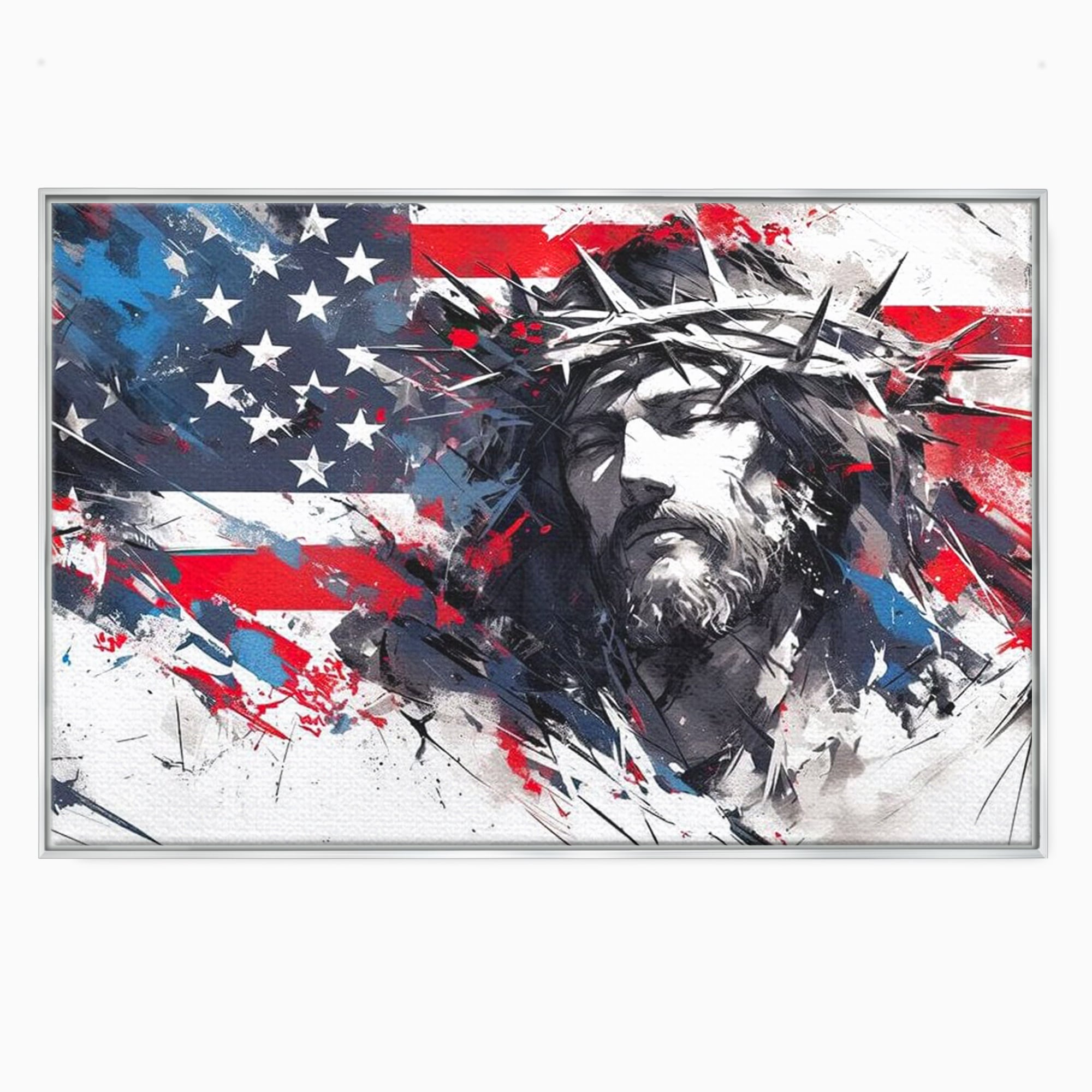 Tablou Canvas Premium LuxCanva® H1045, Credinta si Patrie, Patriotism, Drapel, Libertate, Coroana de Spini, Sacrificiu, Mantuire, Arta Religioasa, Living, Dormitor