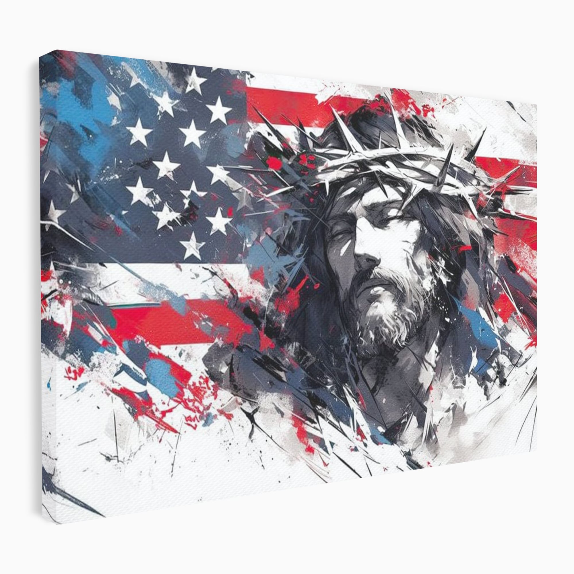 Tablou Canvas Premium LuxCanva® H1045, Credinta si Patrie, Patriotism, Drapel, Libertate, Coroana de Spini, Sacrificiu, Mantuire, Arta Religioasa, Living, Dormitor