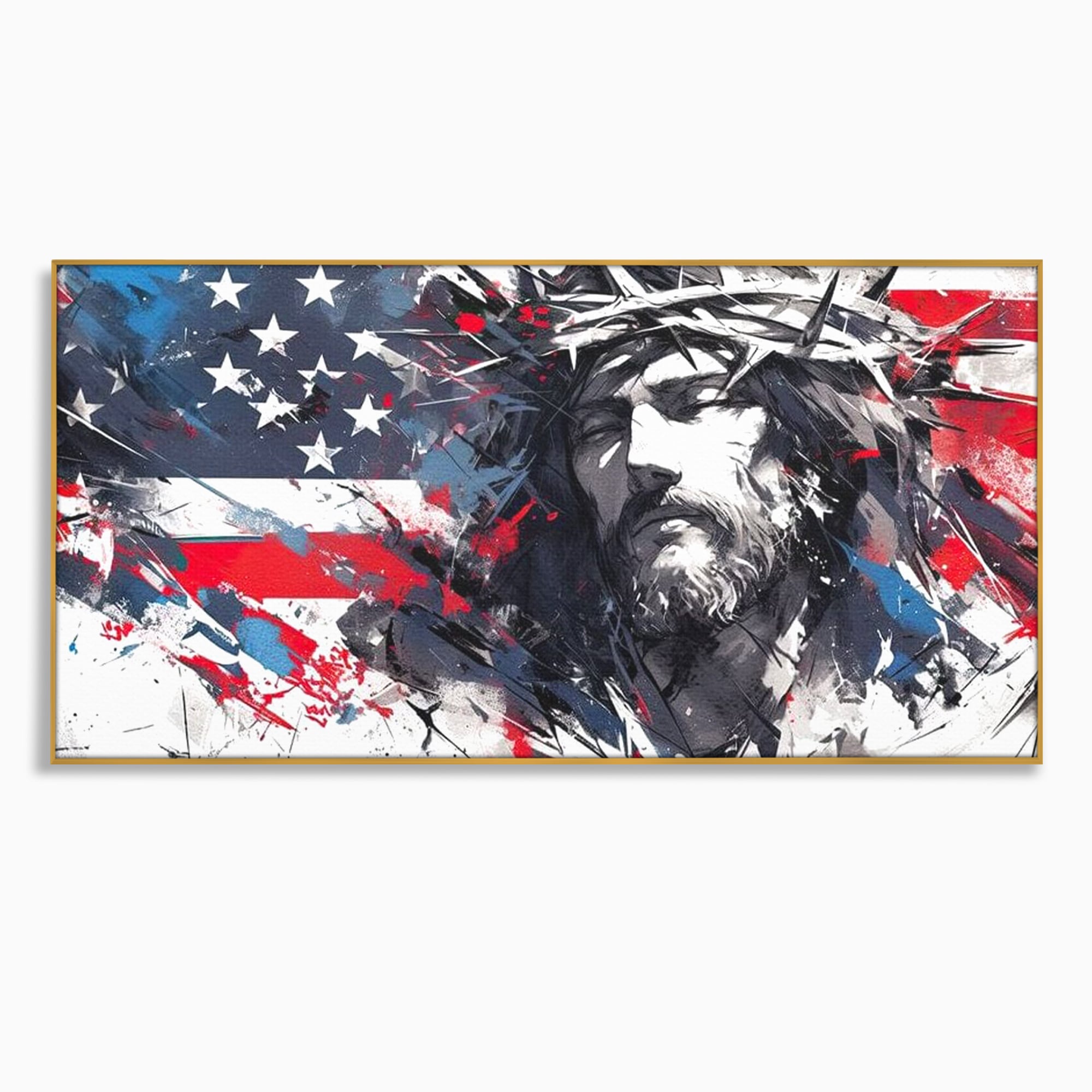 Tablou Canvas Premium LuxCanva® H1045, Credinta si Patrie, Patriotism, Drapel, Libertate, Coroana de Spini, Sacrificiu, Mantuire, Arta Religioasa, Living, Dormitor