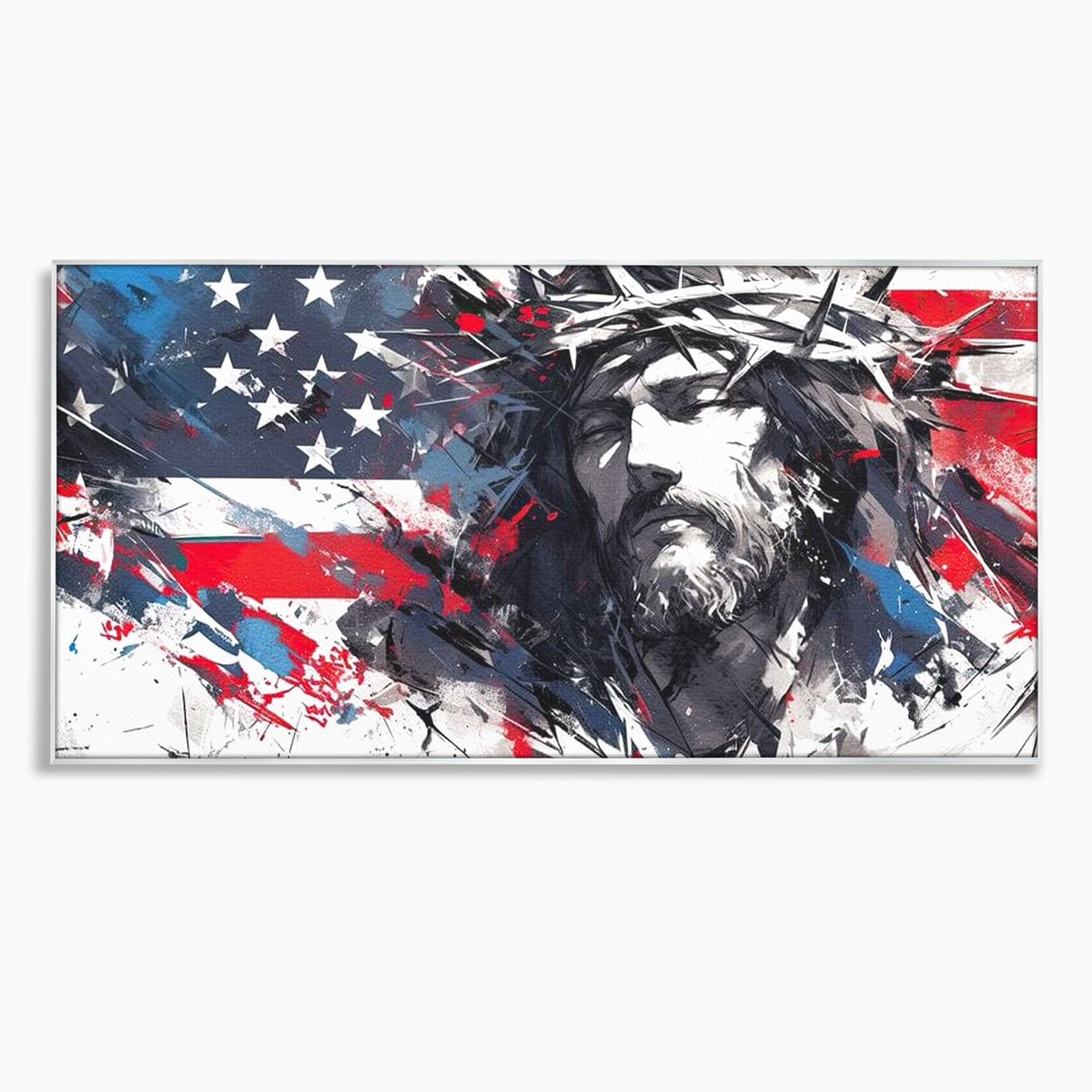 Tablou Canvas Premium LuxCanva® H1045, Credinta si Patrie, Patriotism, Drapel, Libertate, Coroana de Spini, Sacrificiu, Mantuire, Arta Religioasa, Living, Dormitor