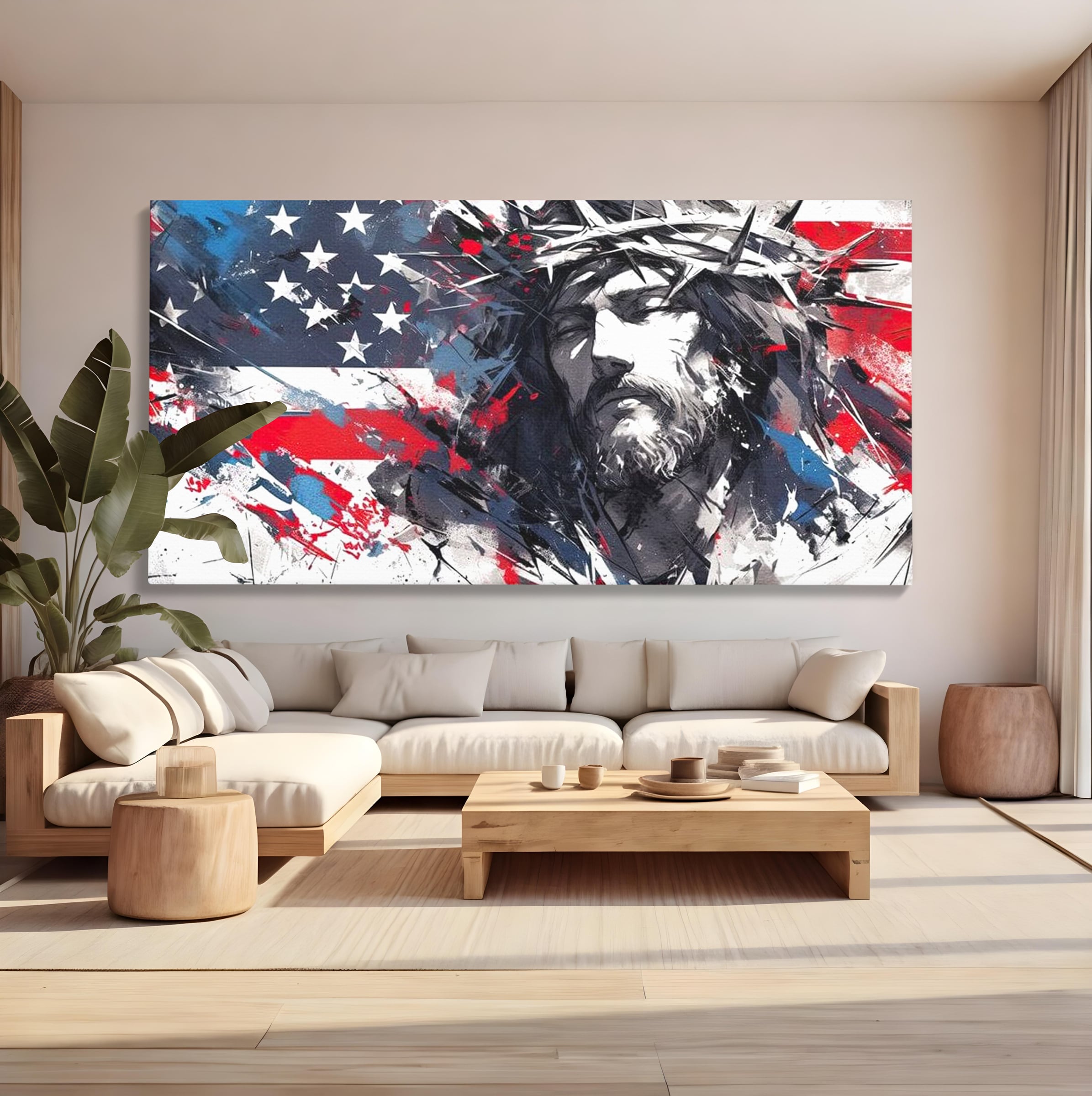 Tablou Canvas Premium LuxCanva® H1045, Credinta si Patrie, Patriotism, Drapel, Libertate, Coroana de Spini, Sacrificiu, Mantuire, Arta Religioasa, Living, Dormitor