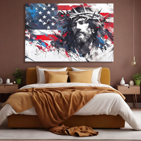 Tablou Canvas Premium LuxCanva® H1045, Credinta si Patrie, Patriotism, Drapel, Libertate, Coroana de Spini, Sacrificiu, Mantuire, Arta Religioasa, Living, Dormitor
