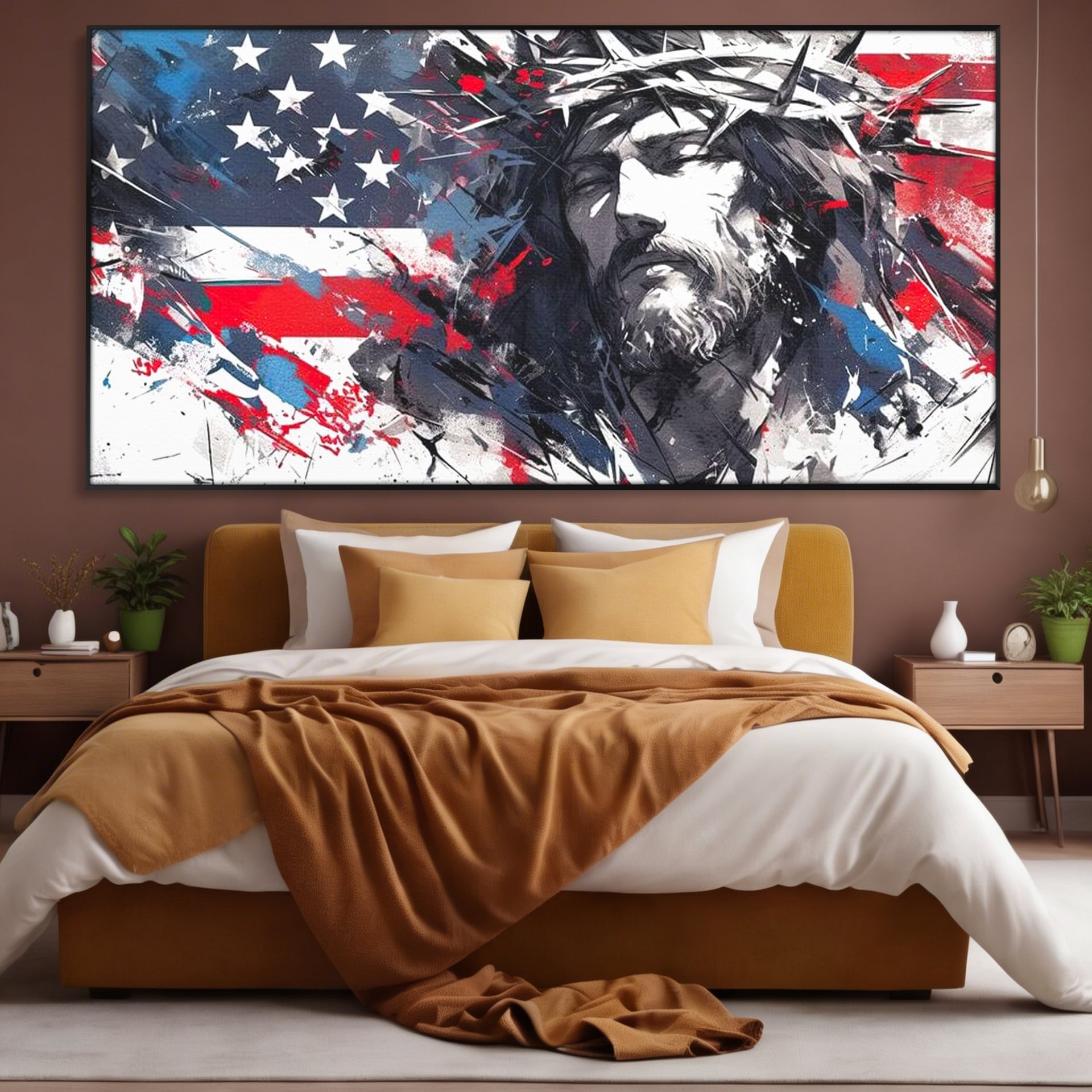 Tablou Canvas Premium LuxCanva® H1045, Credinta si Patrie, Patriotism, Drapel, Libertate, Coroana de Spini, Sacrificiu, Mantuire, Arta Religioasa, Living, Dormitor