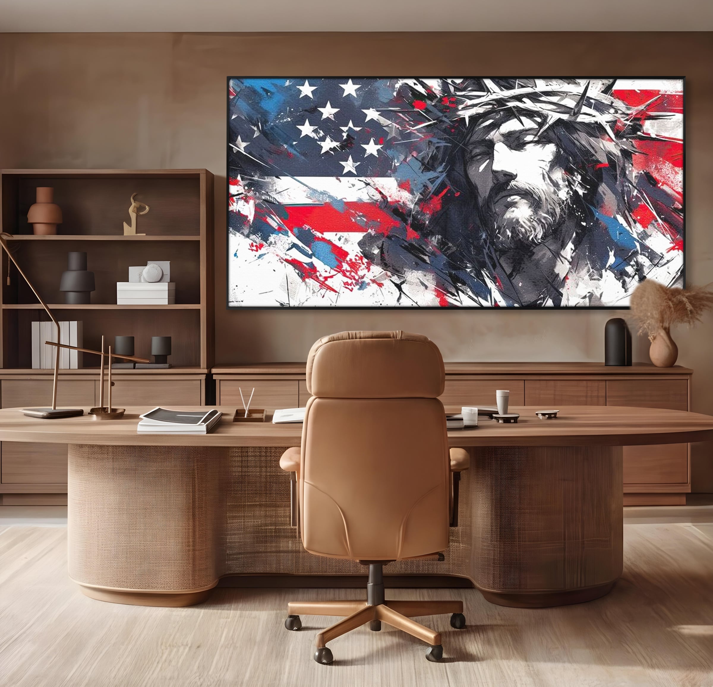 Tablou Canvas Premium LuxCanva® H1045, Credinta si Patrie, Patriotism, Drapel, Libertate, Coroana de Spini, Sacrificiu, Mantuire, Arta Religioasa, Living, Dormitor
