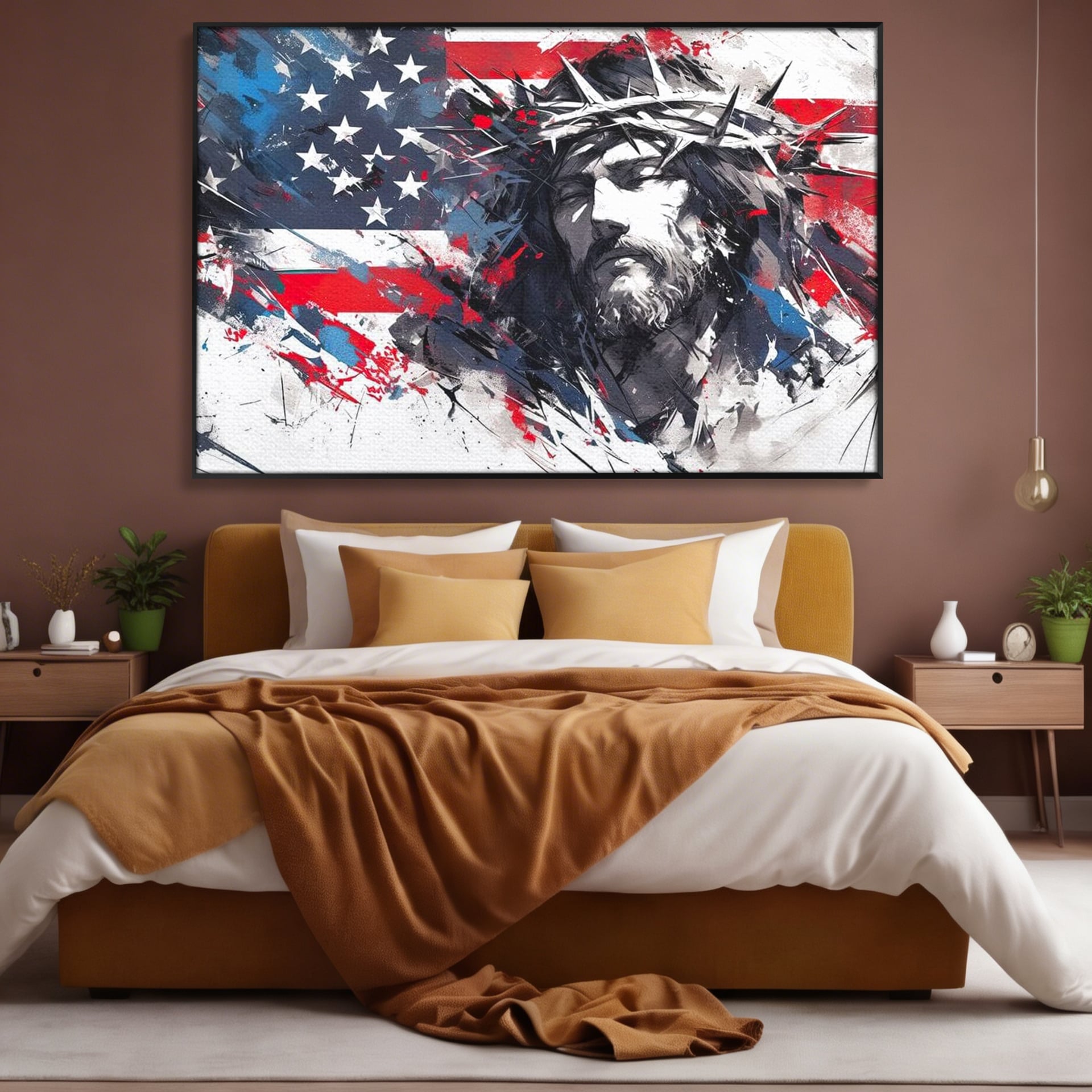 Tablou Canvas Premium LuxCanva® H1045, Credinta si Patrie, Patriotism, Drapel, Libertate, Coroana de Spini, Sacrificiu, Mantuire, Arta Religioasa, Living, Dormitor