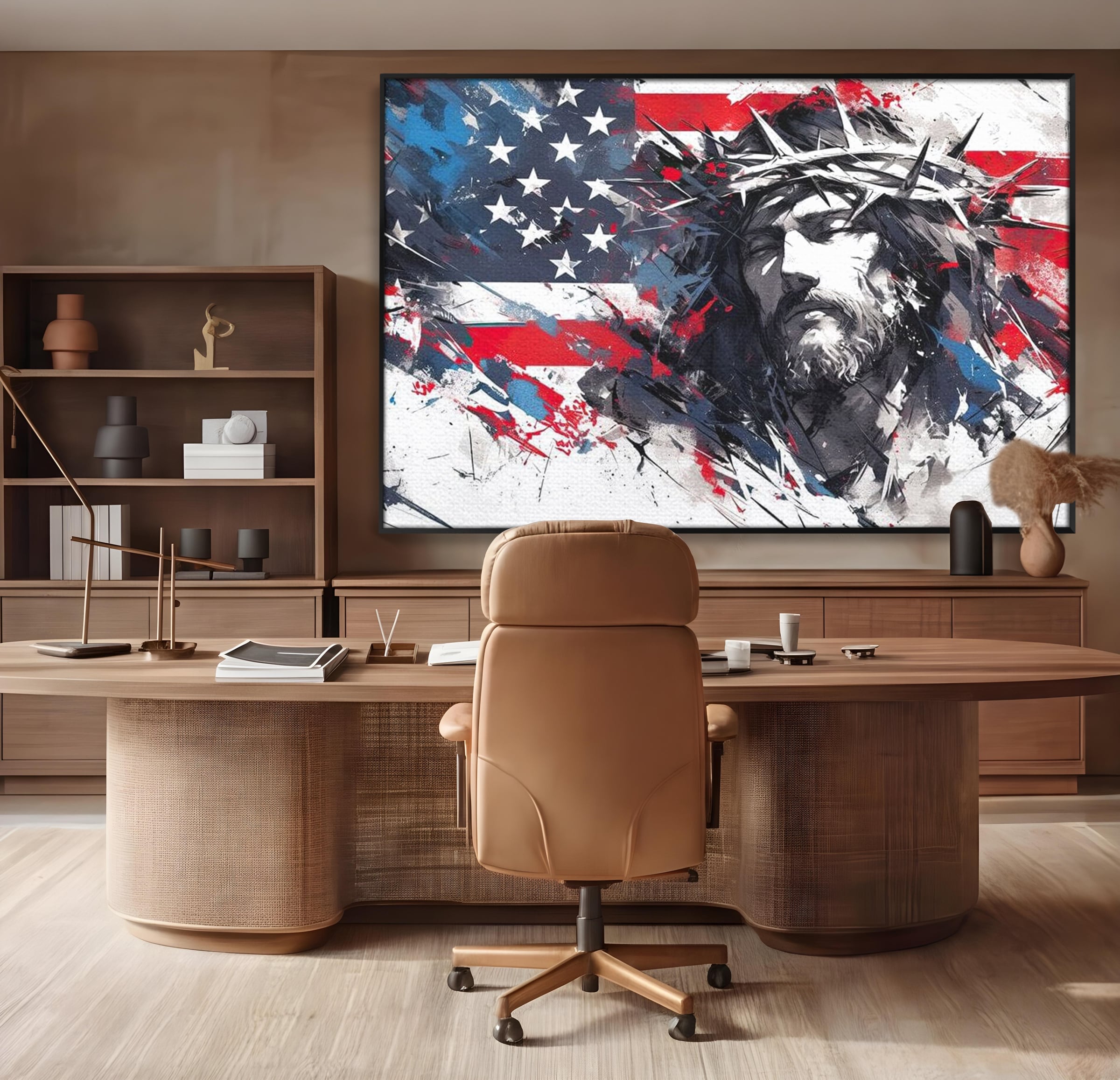 Tablou Canvas Premium LuxCanva® H1045, Credinta si Patrie, Patriotism, Drapel, Libertate, Coroana de Spini, Sacrificiu, Mantuire, Arta Religioasa, Living, Dormitor