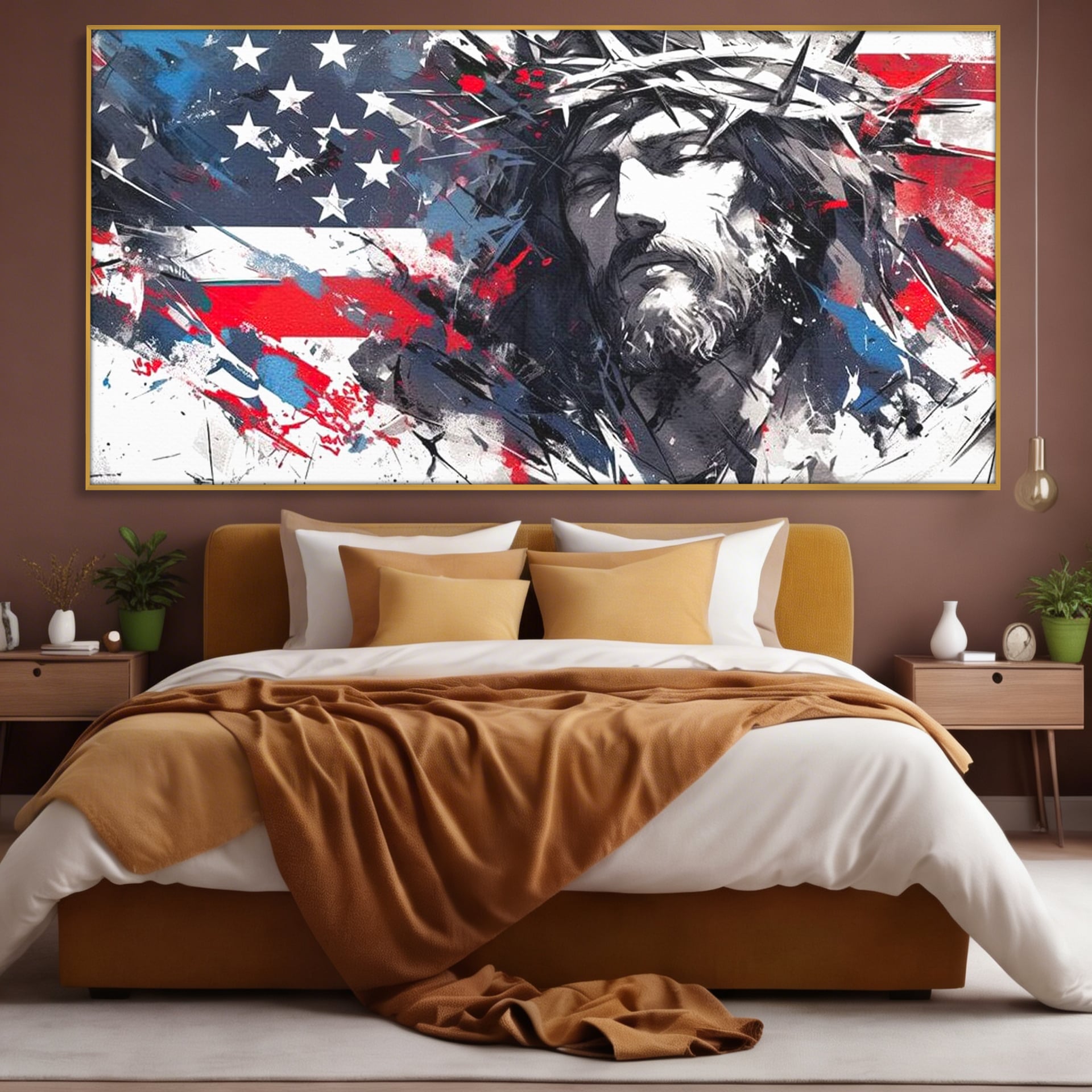 Tablou Canvas Premium LuxCanva® H1045, Credinta si Patrie, Patriotism, Drapel, Libertate, Coroana de Spini, Sacrificiu, Mantuire, Arta Religioasa, Living, Dormitor