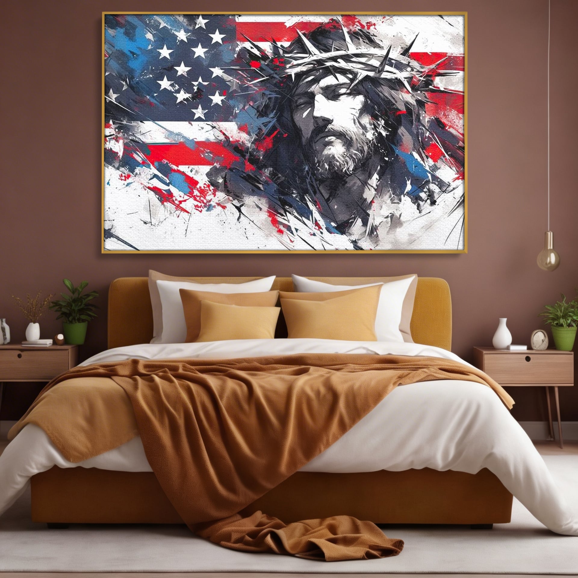 Tablou Canvas Premium LuxCanva® H1045, Credinta si Patrie, Patriotism, Drapel, Libertate, Coroana de Spini, Sacrificiu, Mantuire, Arta Religioasa, Living, Dormitor