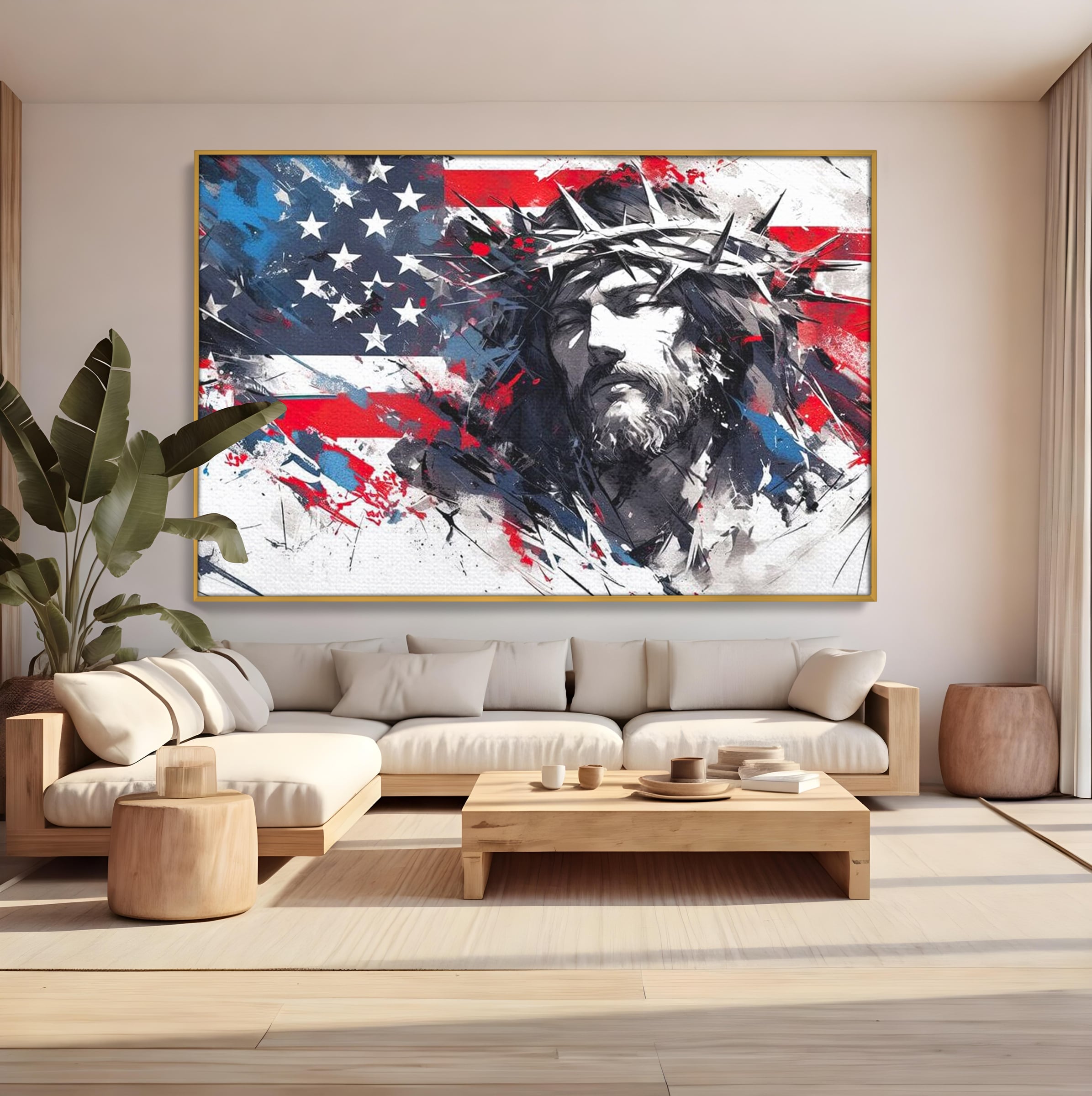 Tablou Canvas Premium LuxCanva® H1045, Credinta si Patrie, Patriotism, Drapel, Libertate, Coroana de Spini, Sacrificiu, Mantuire, Arta Religioasa, Living, Dormitor