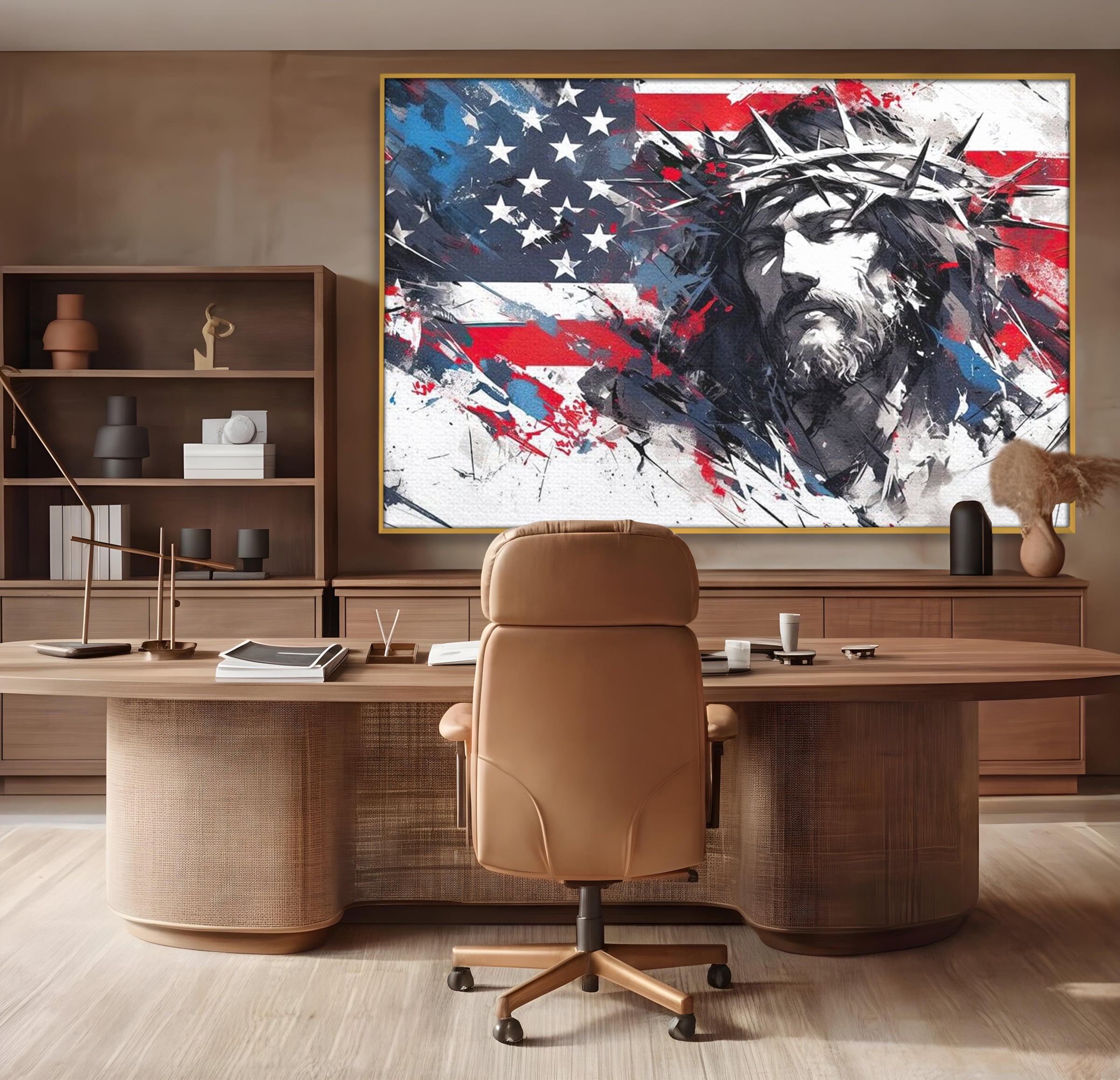 Tablou Canvas Premium LuxCanva® H1045, Credinta si Patrie, Patriotism, Drapel, Libertate, Coroana de Spini, Sacrificiu, Mantuire, Arta Religioasa, Living, Dormitor