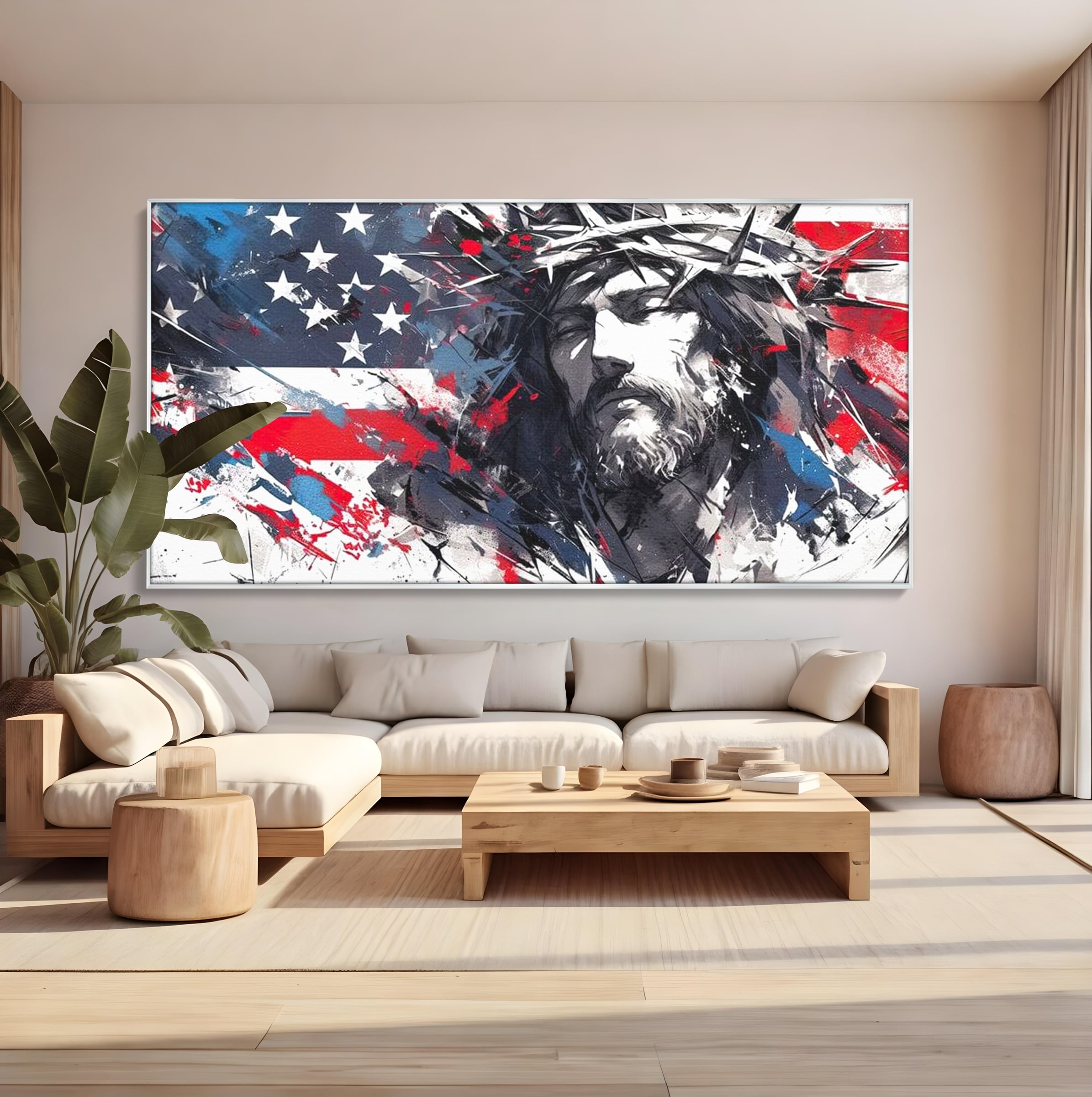 Tablou Canvas Premium LuxCanva® H1045, Credinta si Patrie, Patriotism, Drapel, Libertate, Coroana de Spini, Sacrificiu, Mantuire, Arta Religioasa, Living, Dormitor