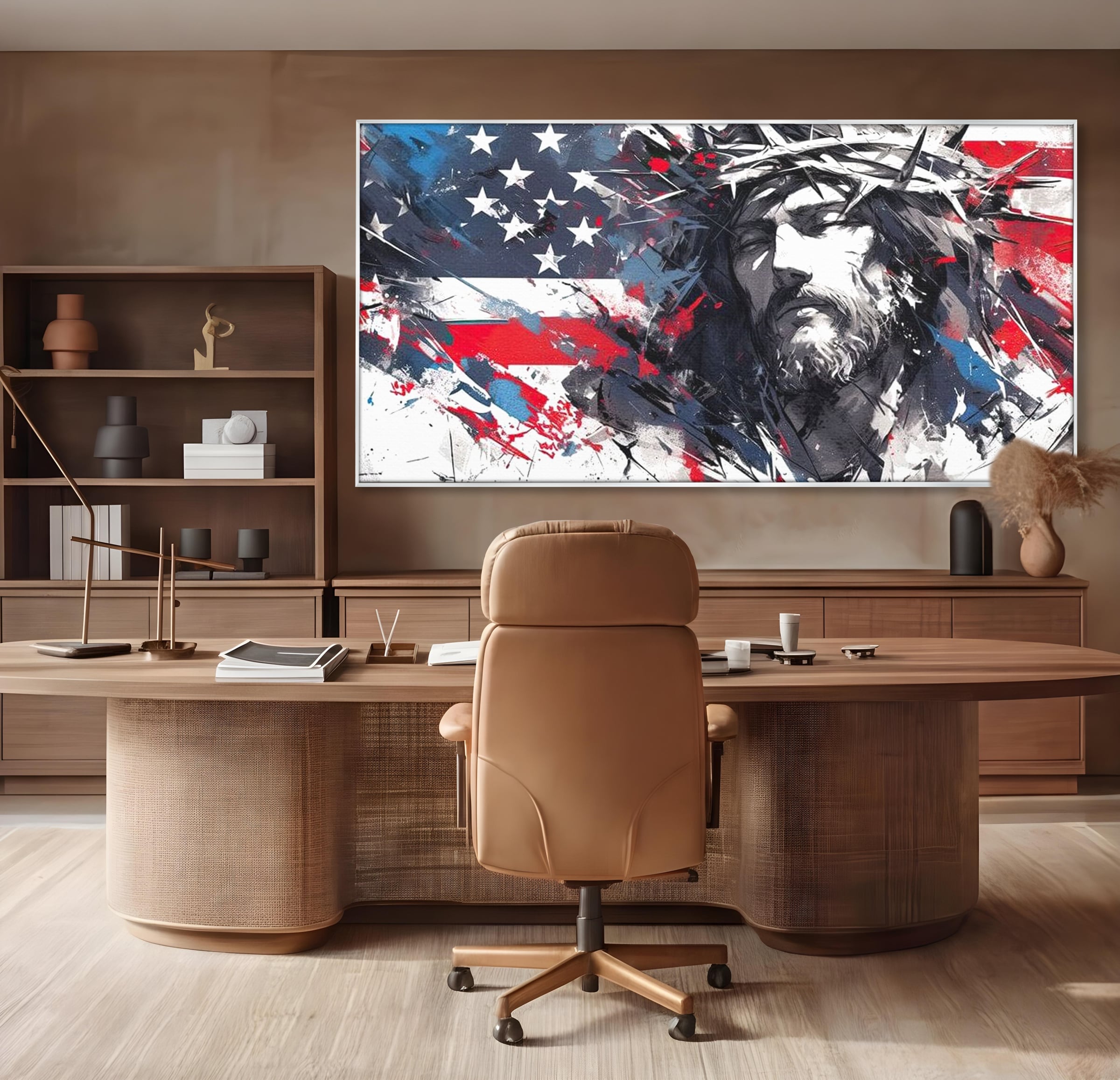 Tablou Canvas Premium LuxCanva® H1045, Credinta si Patrie, Patriotism, Drapel, Libertate, Coroana de Spini, Sacrificiu, Mantuire, Arta Religioasa, Living, Dormitor