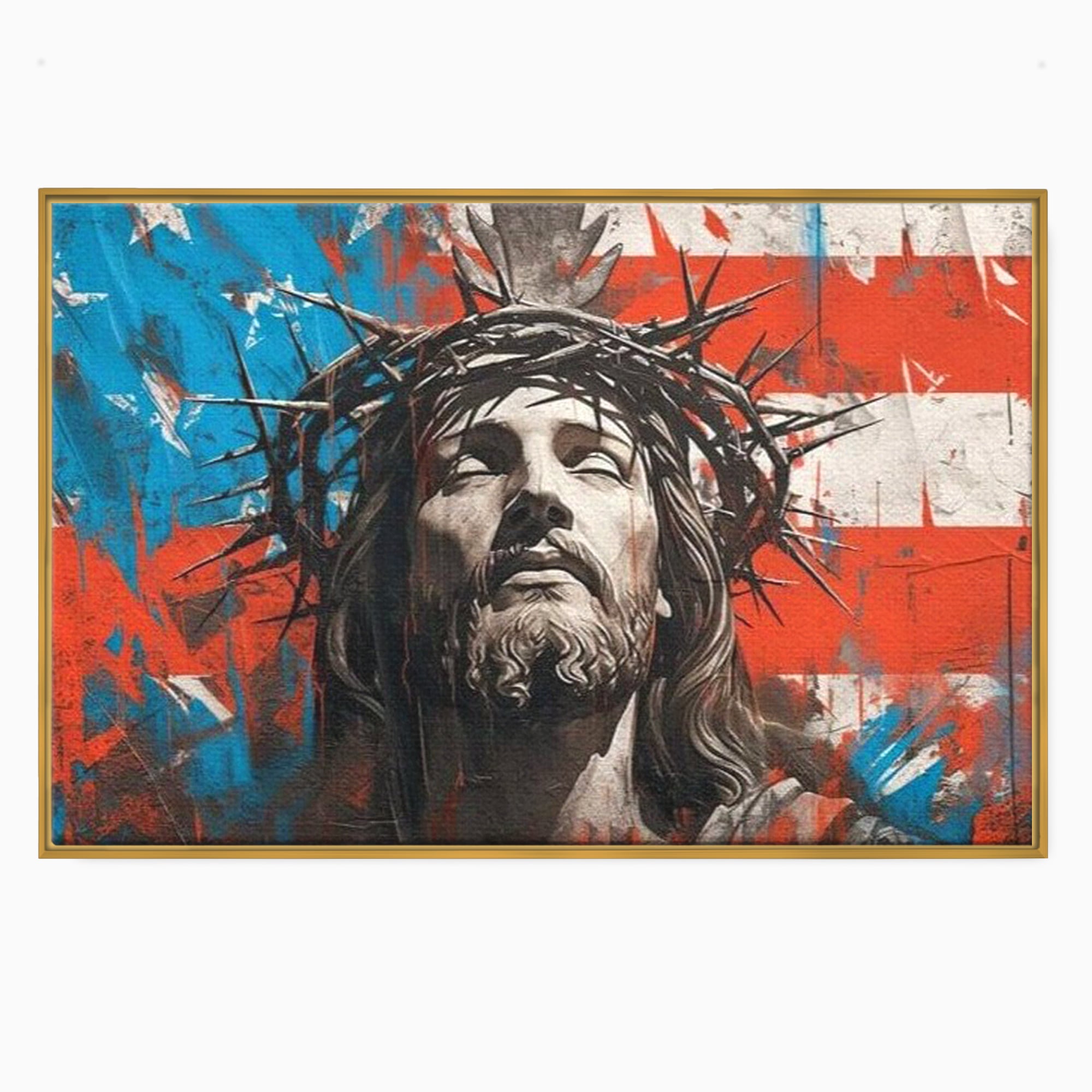 Tablou Canvas Premium LuxCanva® H1046, Sacrificiu si Natiune, Patriotism, Drapel, Libertate, Coroana de Spini, Sacrificiu, Mantuire, Arta Religioasa, Living, Dormitor