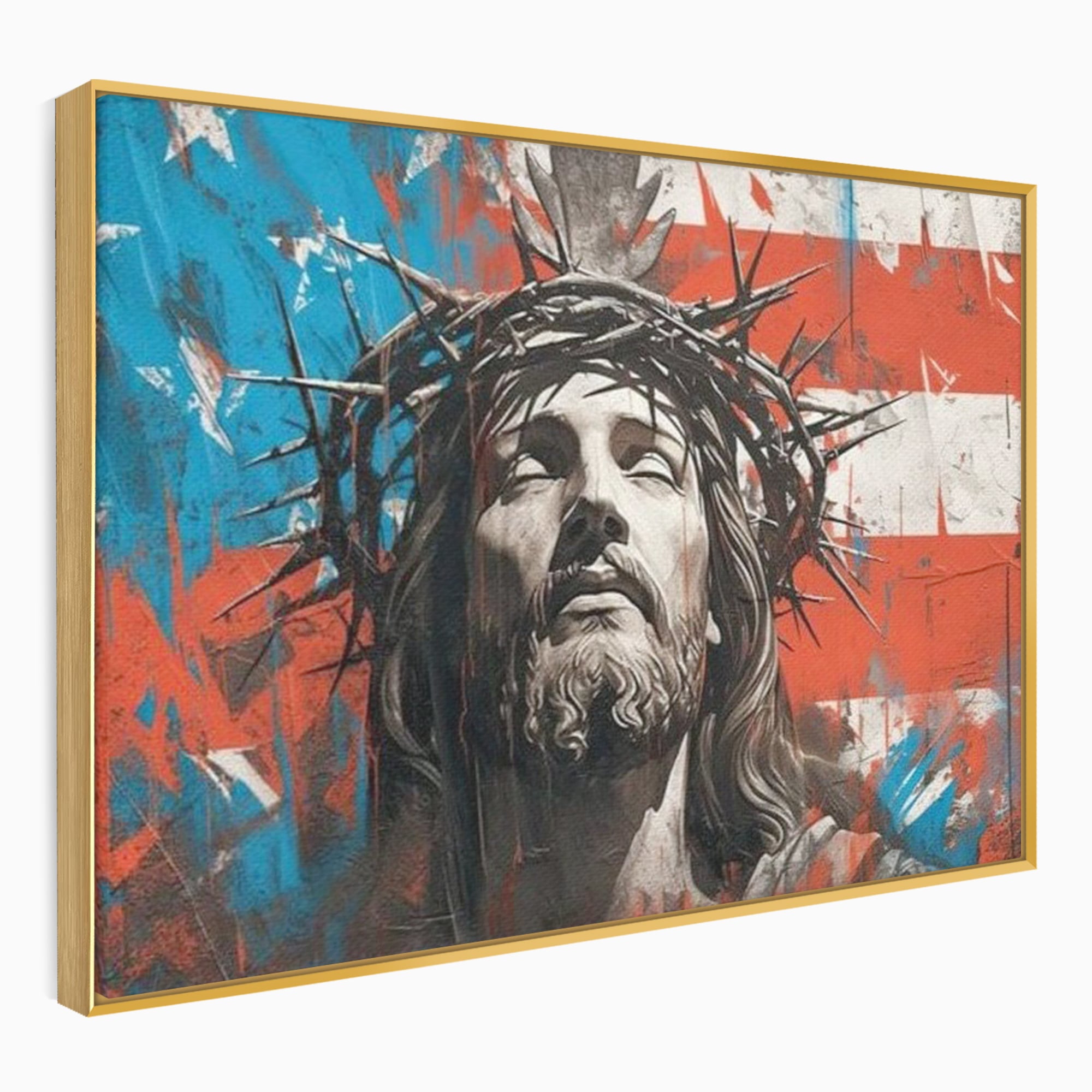Tablou Canvas Premium LuxCanva® H1046, Sacrificiu si Natiune, Patriotism, Drapel, Libertate, Coroana de Spini, Sacrificiu, Mantuire, Arta Religioasa, Living, Dormitor