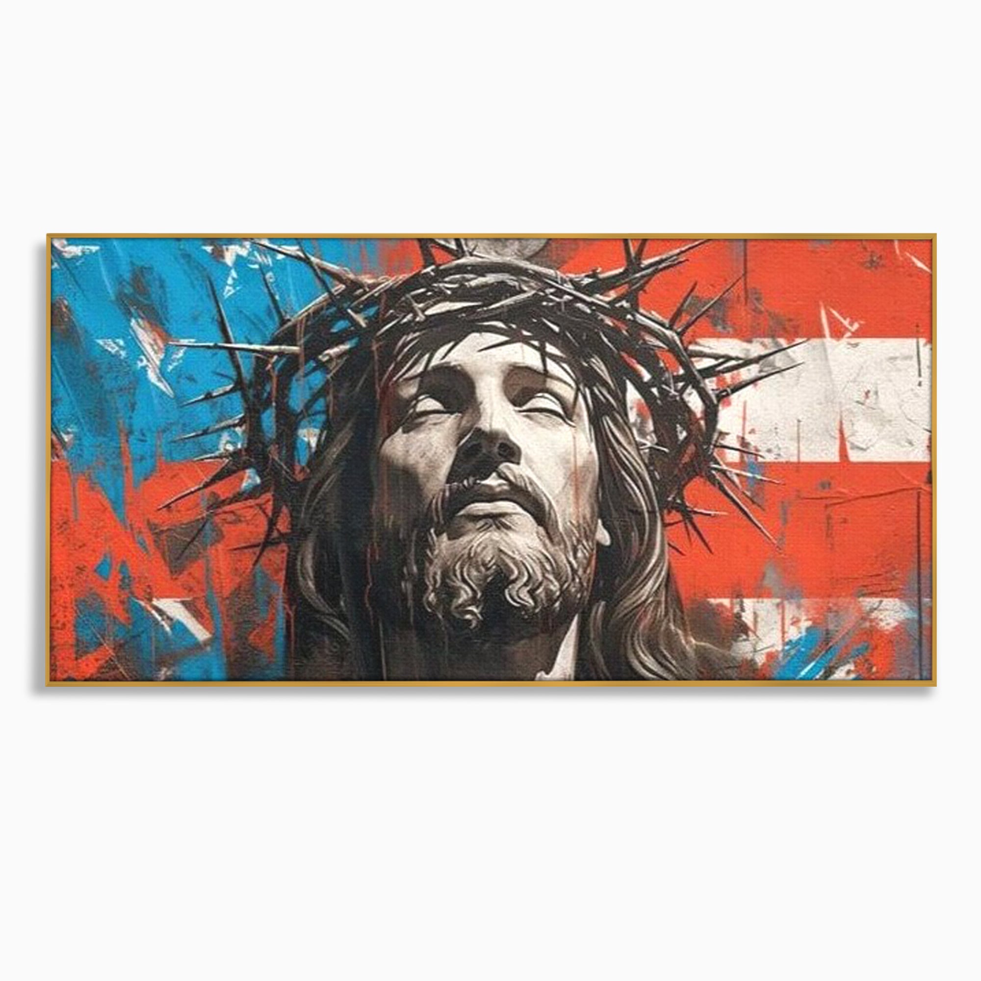 Tablou Canvas Premium LuxCanva® H1046, Sacrificiu si Natiune, Patriotism, Drapel, Libertate, Coroana de Spini, Sacrificiu, Mantuire, Arta Religioasa, Living, Dormitor