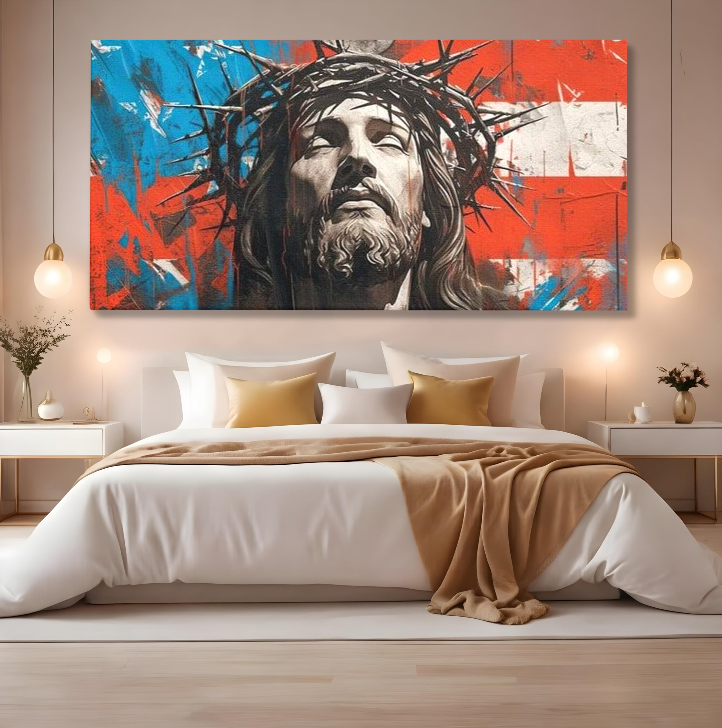 Tablou Canvas Premium LuxCanva® H1046, Sacrificiu si Natiune, Patriotism, Drapel, Libertate, Coroana de Spini, Sacrificiu, Mantuire, Arta Religioasa, Living, Dormitor
