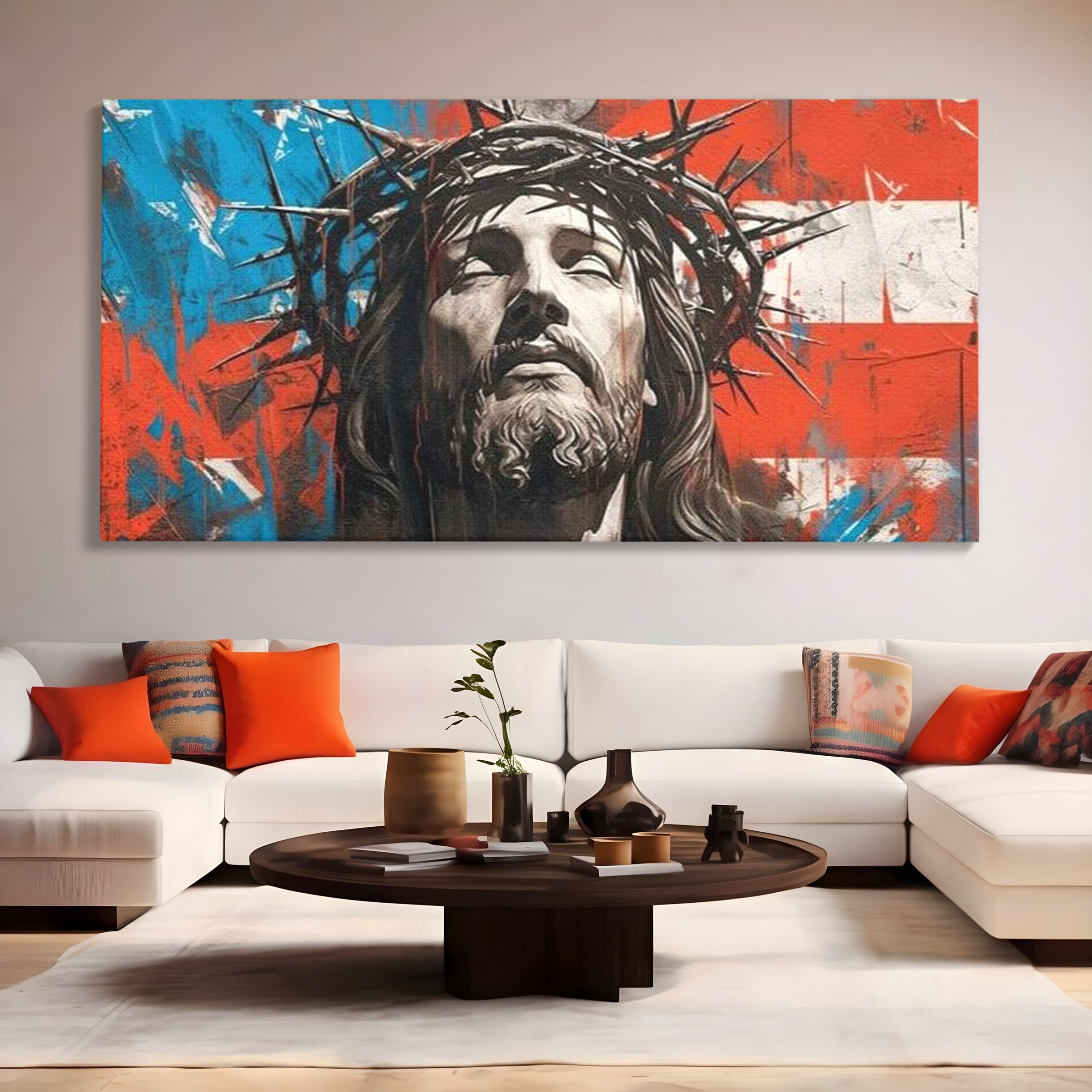 Tablou Canvas Premium LuxCanva® H1046, Sacrificiu si Natiune, Patriotism, Drapel, Libertate, Coroana de Spini, Sacrificiu, Mantuire, Arta Religioasa, Living, Dormitor