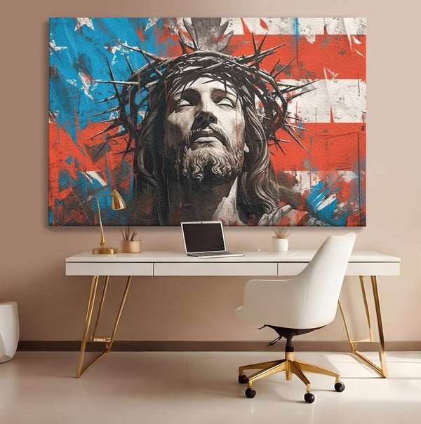 Tablou Canvas Premium LuxCanva® H1046, Sacrificiu si Natiune, Patriotism, Drapel, Libertate, Coroana de Spini, Sacrificiu, Mantuire, Arta Religioasa, Living, Dormitor