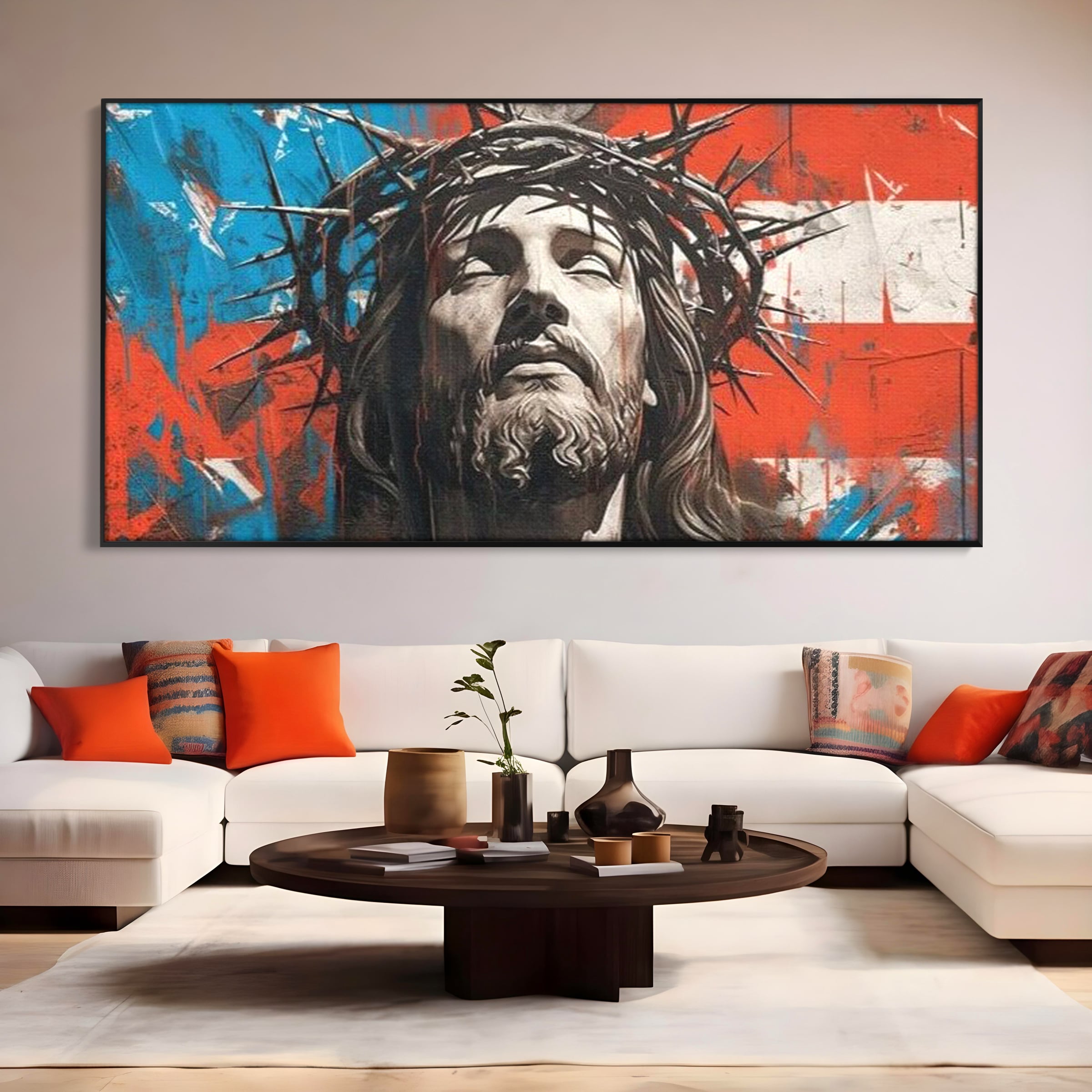 Tablou Canvas Premium LuxCanva® H1046, Sacrificiu si Natiune, Patriotism, Drapel, Libertate, Coroana de Spini, Sacrificiu, Mantuire, Arta Religioasa, Living, Dormitor